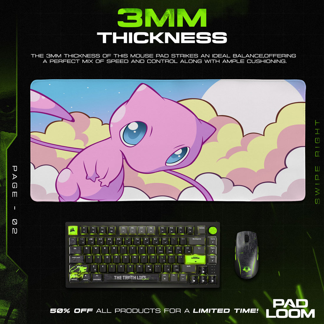 Pokemon Mew Cloud Dreams Mouse Pad, Game Gaming Desk Mat