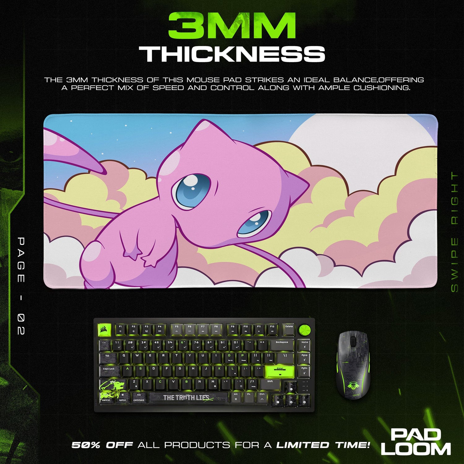 Pokemon Mew Cloud Dreams Mouse Pad, Game Gaming Desk Mat Padloom