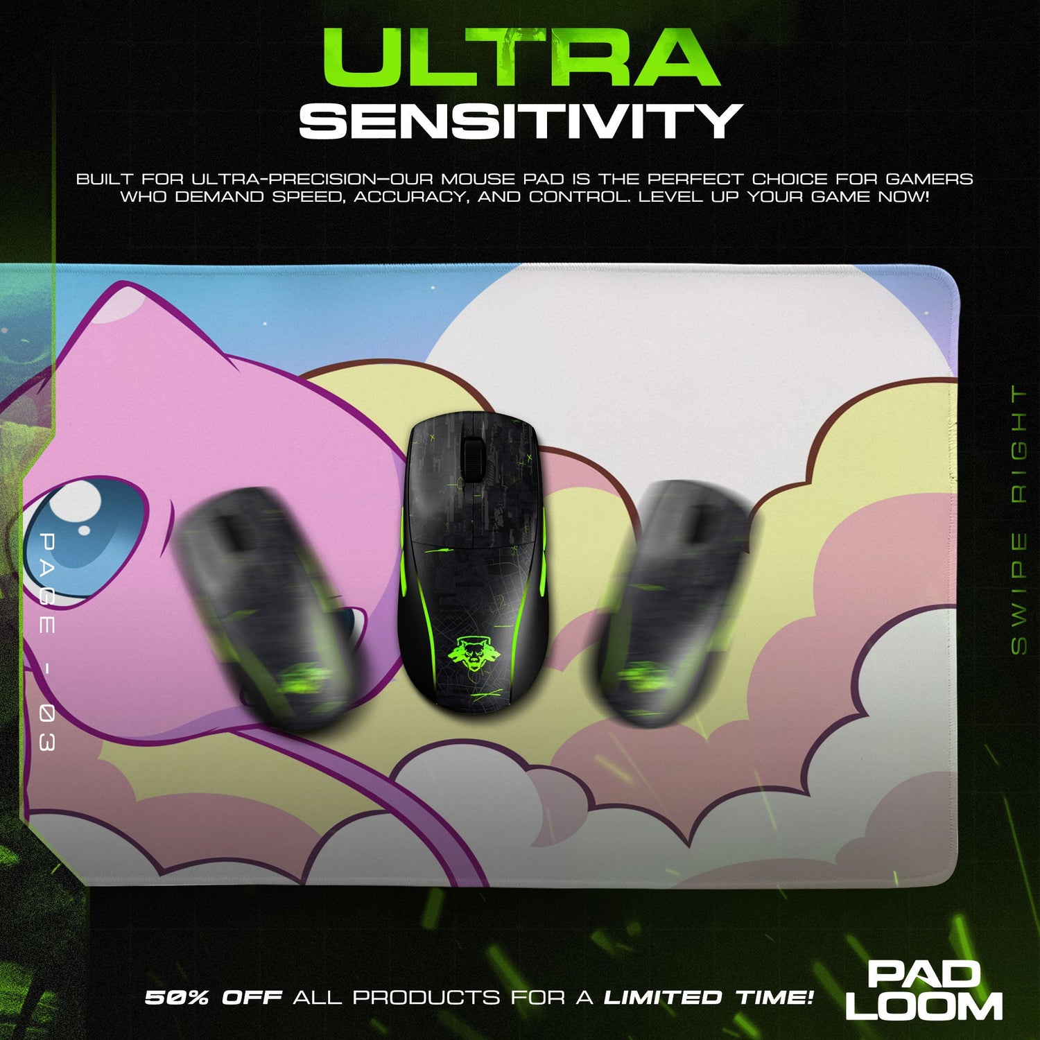 Pokemon Mew Cloud Dreams Mouse Pad, Game Gaming Desk Mat Padloom