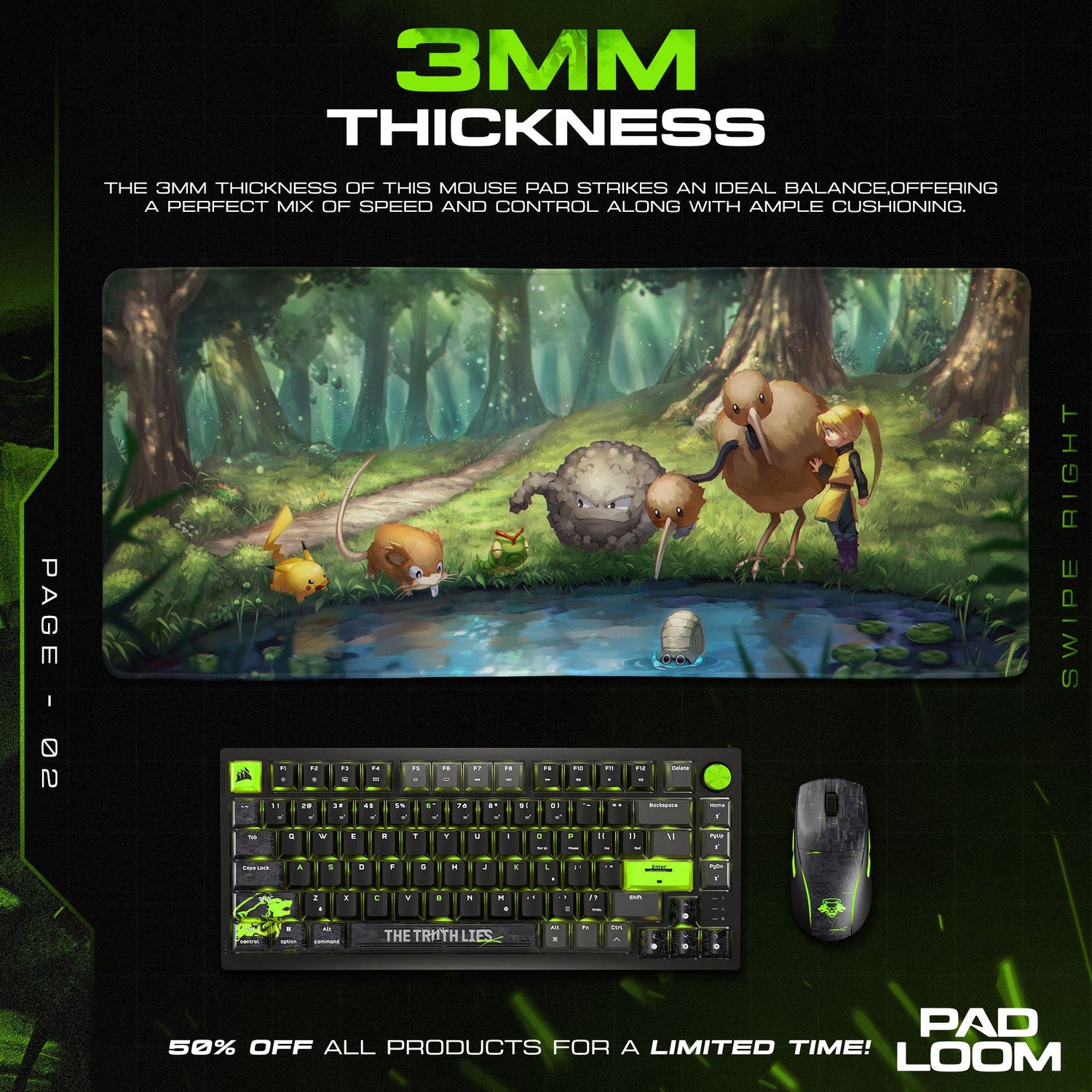 Pokémon Mouse Pad, Forest Pond Scene Gamer Desk Mat Padloom