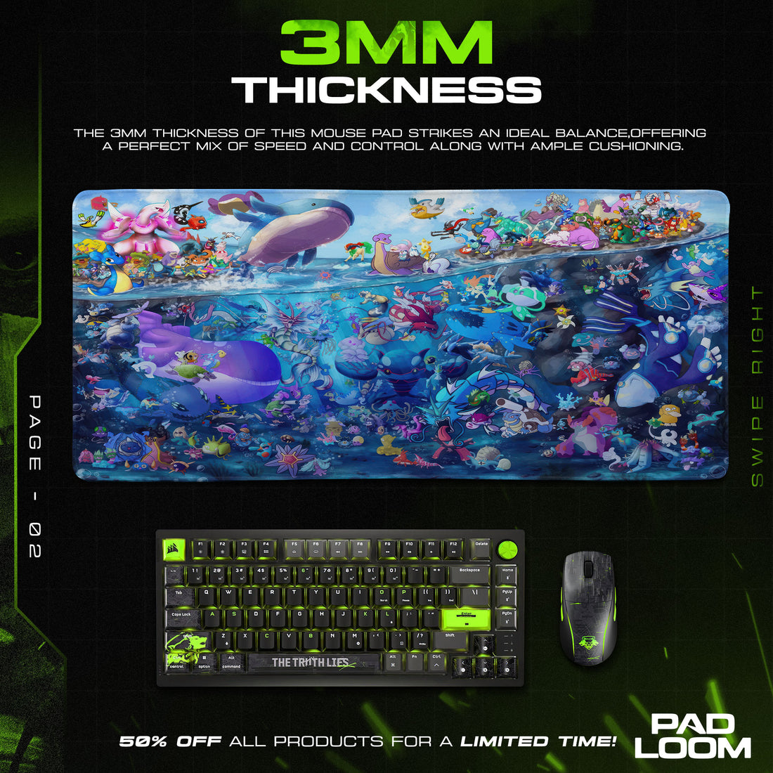 Pokemon Mouse Pad, Ocean Adventure Anime Desk Mat