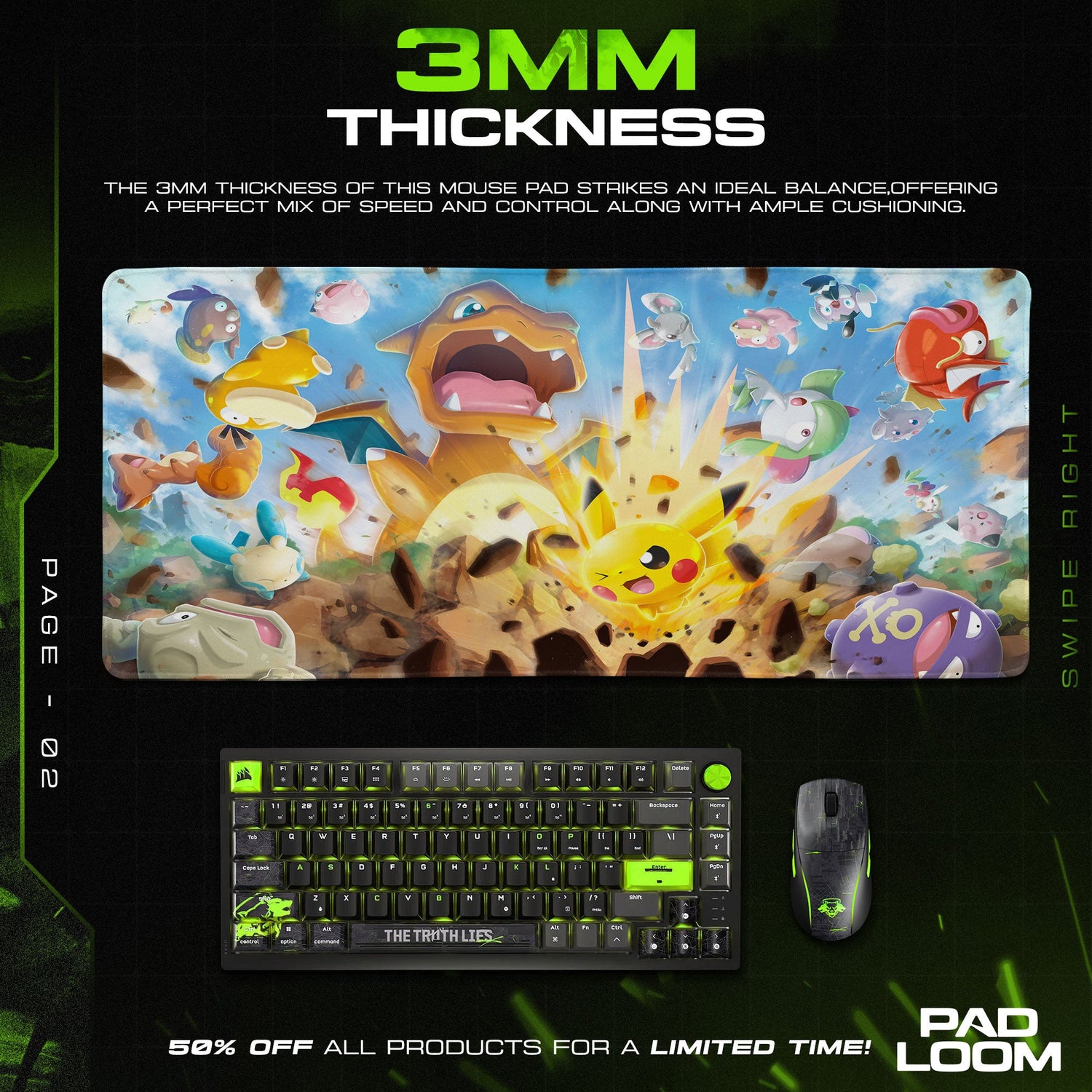 Pokemon Pikachu Battle Charge Mouse Pad, Anime Gaming Desk Mat Padloom