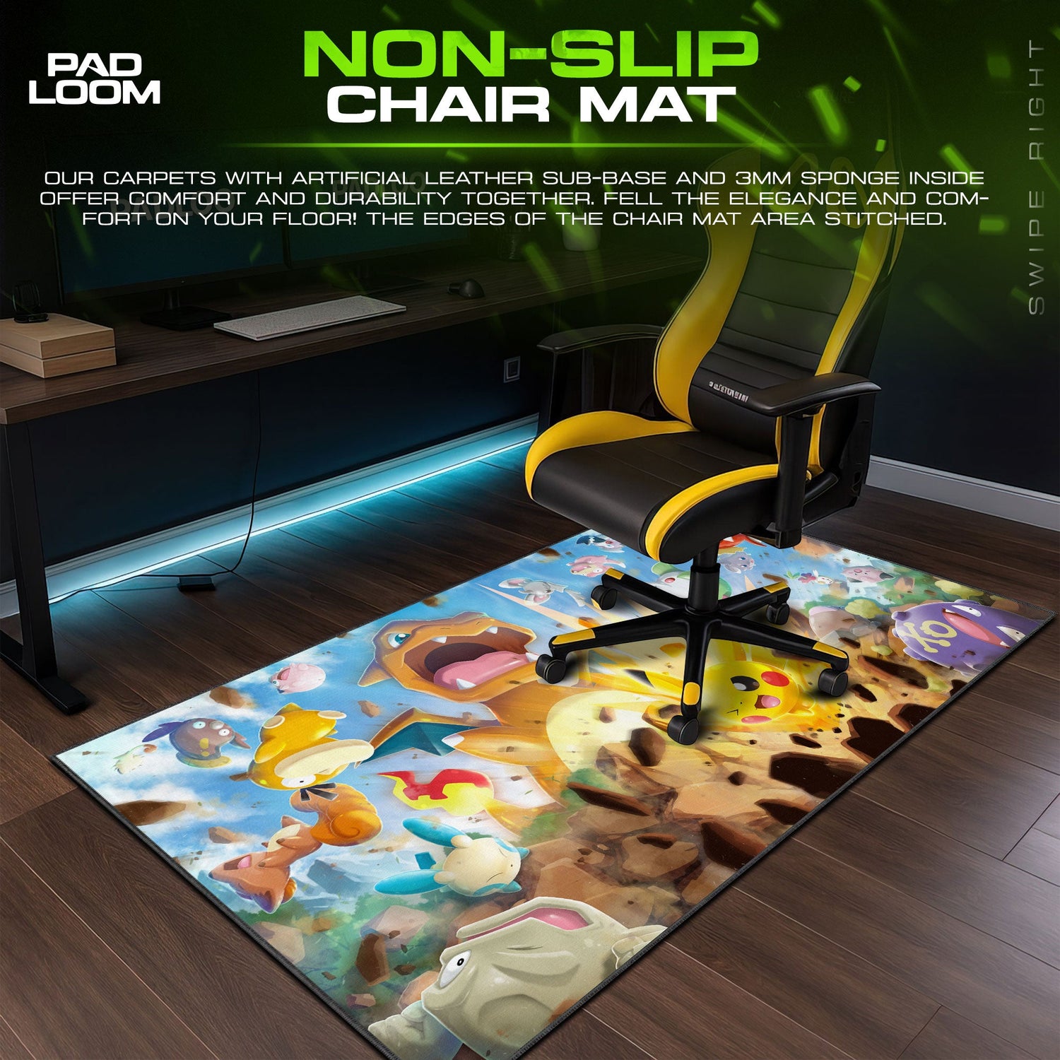 Pokemon Pikachu Battle Charge Mouse Pad, Anime Gaming Desk Mat Padloom