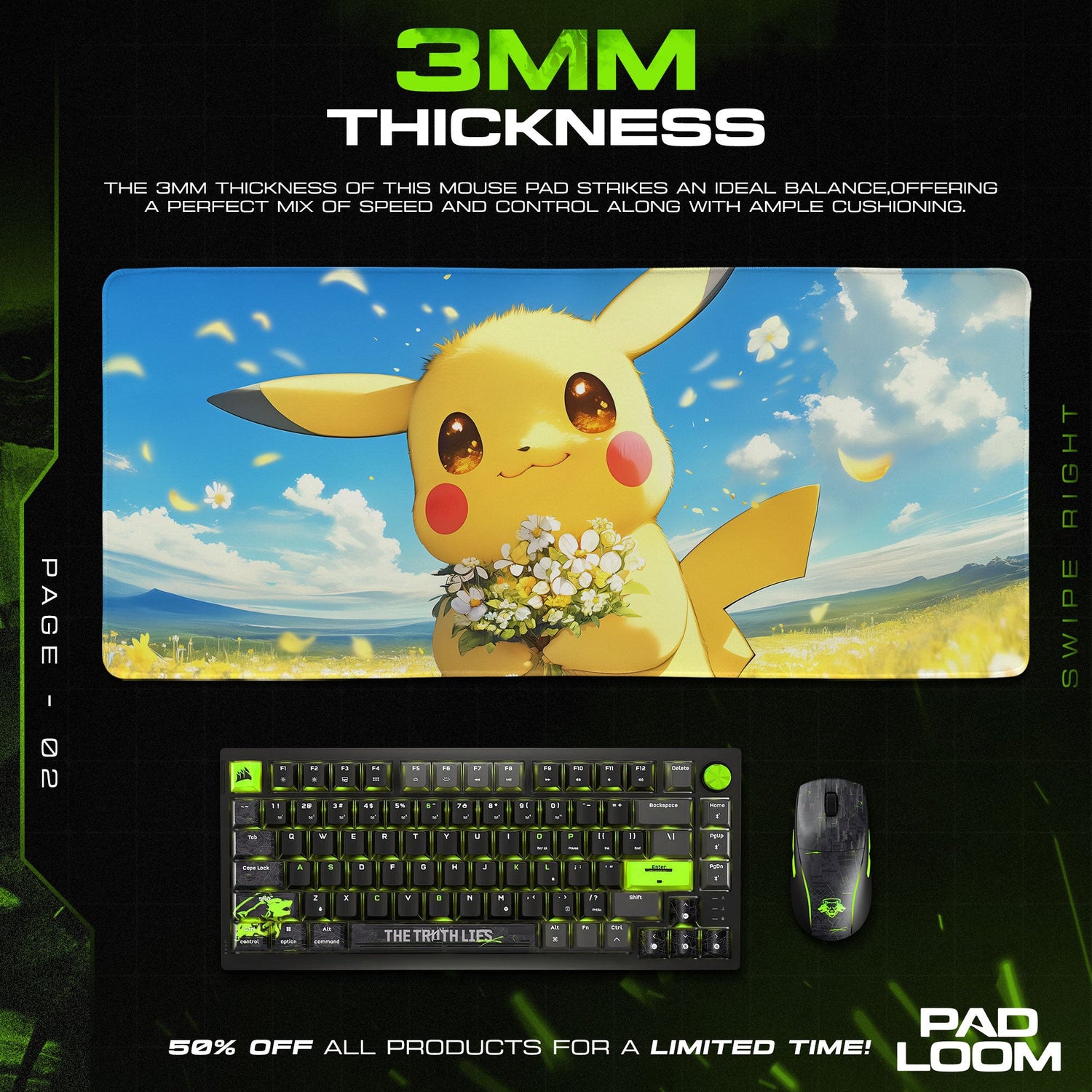 Pokémon Pikachu Bloom Mouse Pad, Gamer Desk Mat Padloom