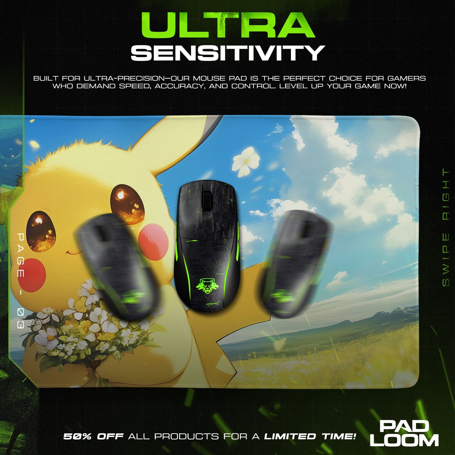 Pokémon Pikachu Bloom Mouse Pad, Gamer Desk Mat Padloom