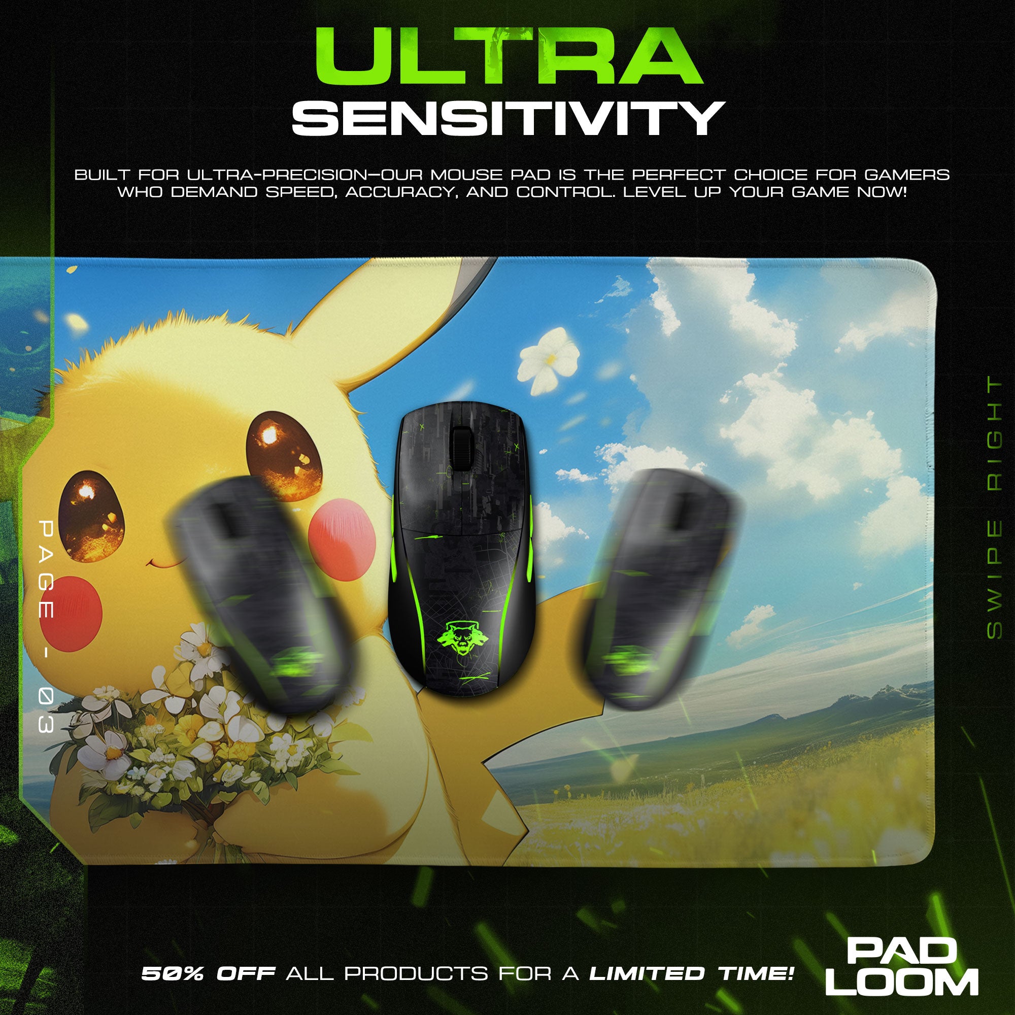 Pokémon Pikachu Bloom Mouse Pad, Gamer Desk Mat