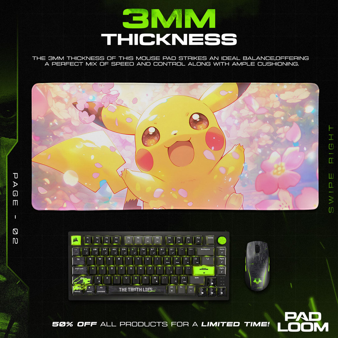 Pokémon Pikachu Blossom Joy Mouse Pad, Gamer Desk Mat