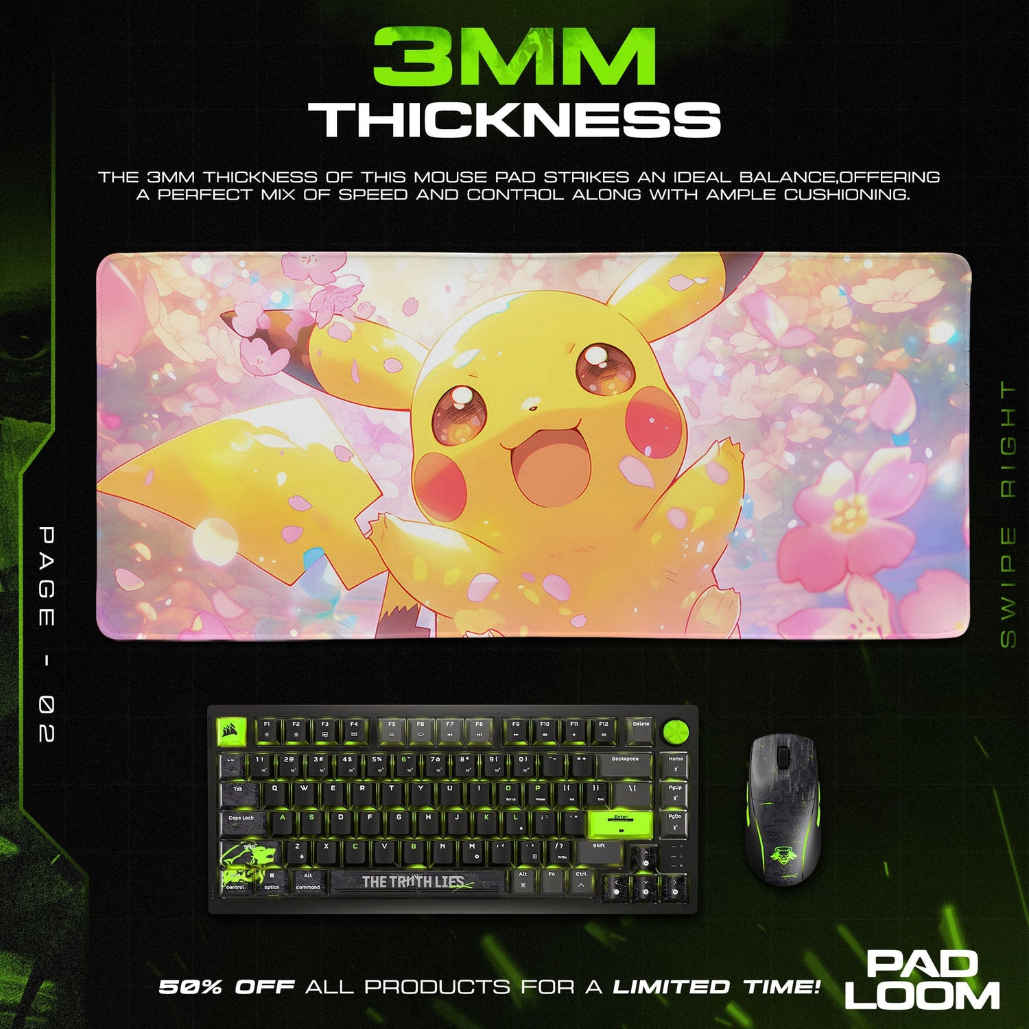 Pokémon Pikachu Blossom Joy Mouse Pad, Gamer Desk Mat Padloom