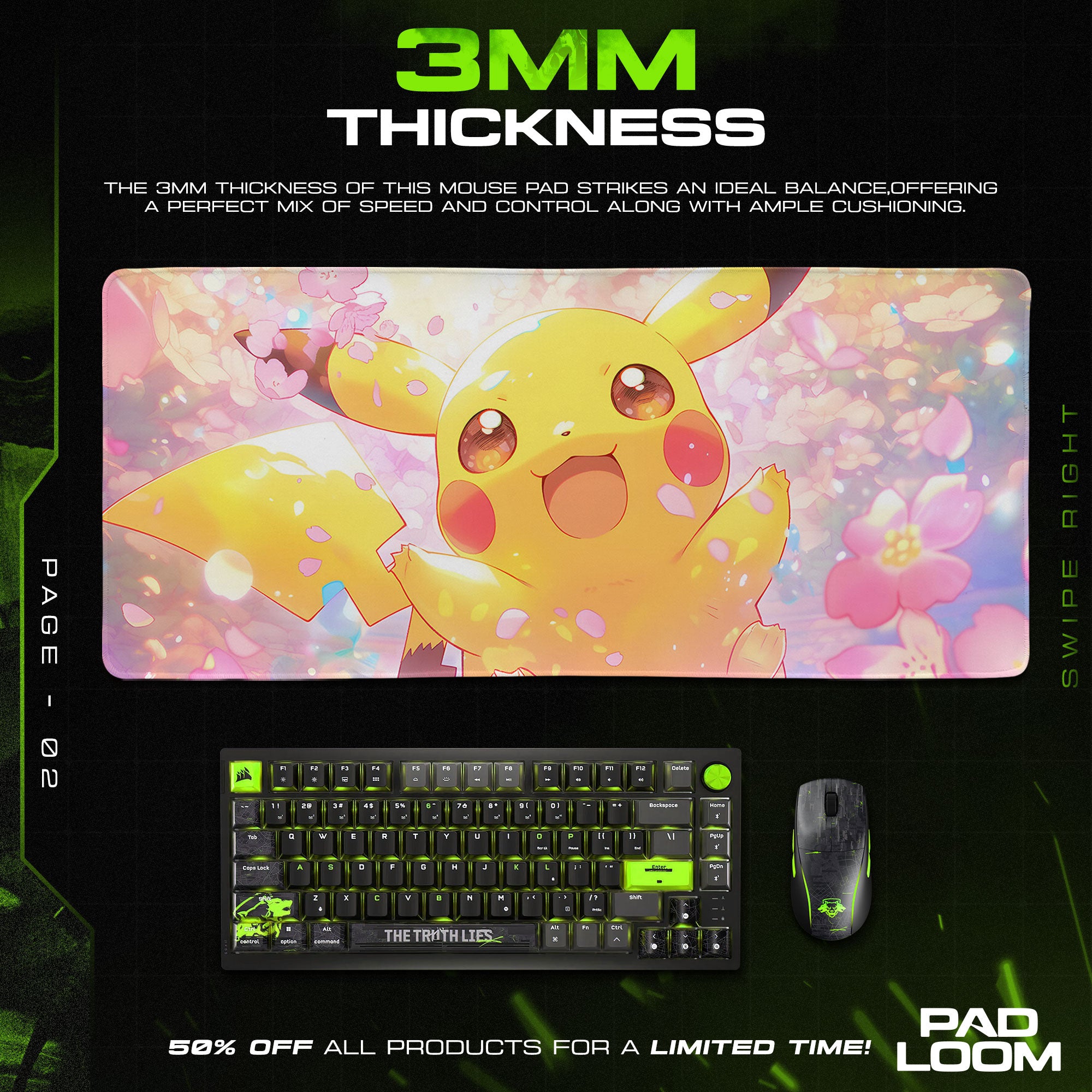 Pokémon Pikachu Blossom Joy Mouse Pad, Gamer Desk Mat