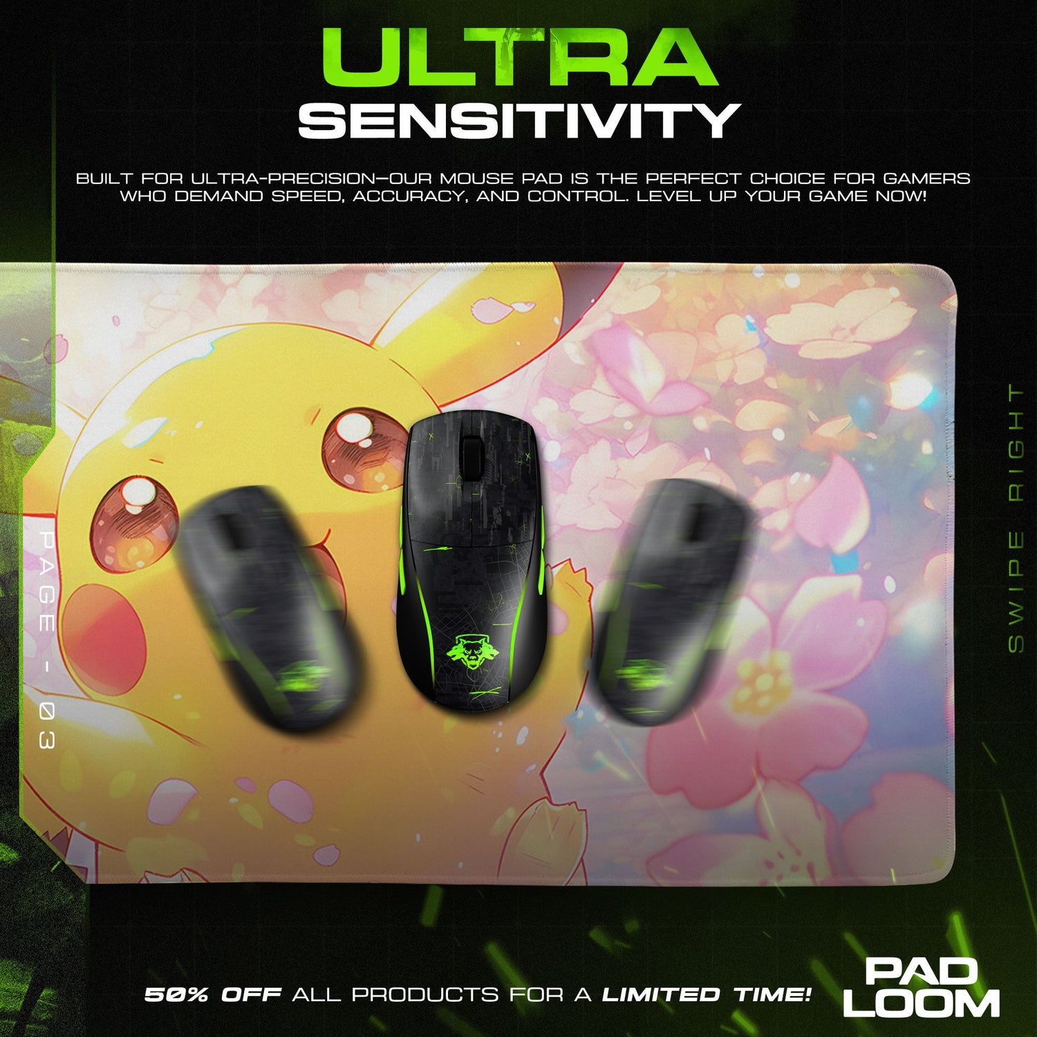 Pokémon Pikachu Blossom Joy Mouse Pad, Gamer Desk Mat Padloom