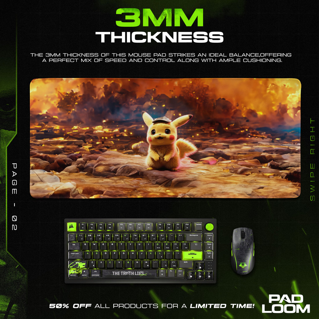 Pokemon Pikachu Detective Mouse Pad, Gamer Desk Mat