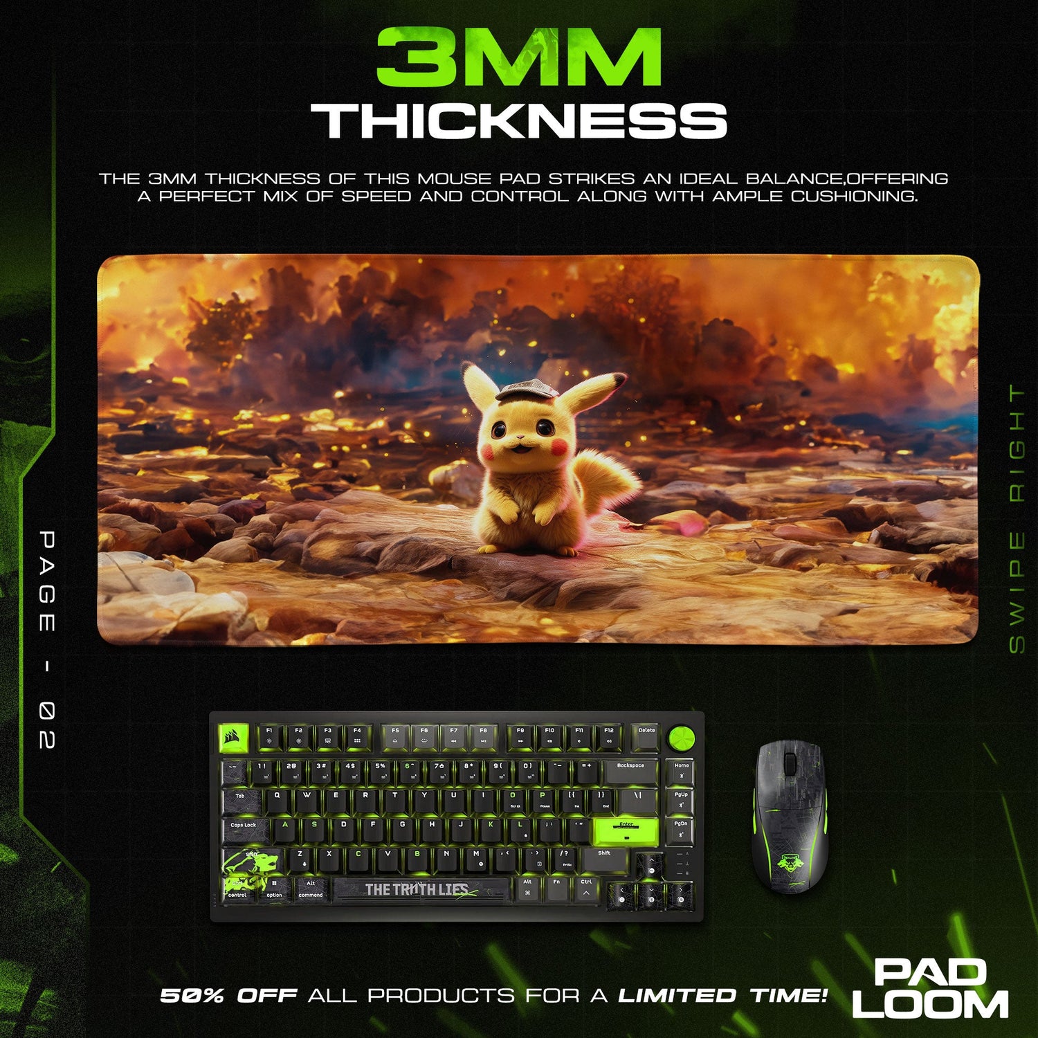 Pokemon Pikachu Detective Mouse Pad, Gamer Desk Mat Padloom