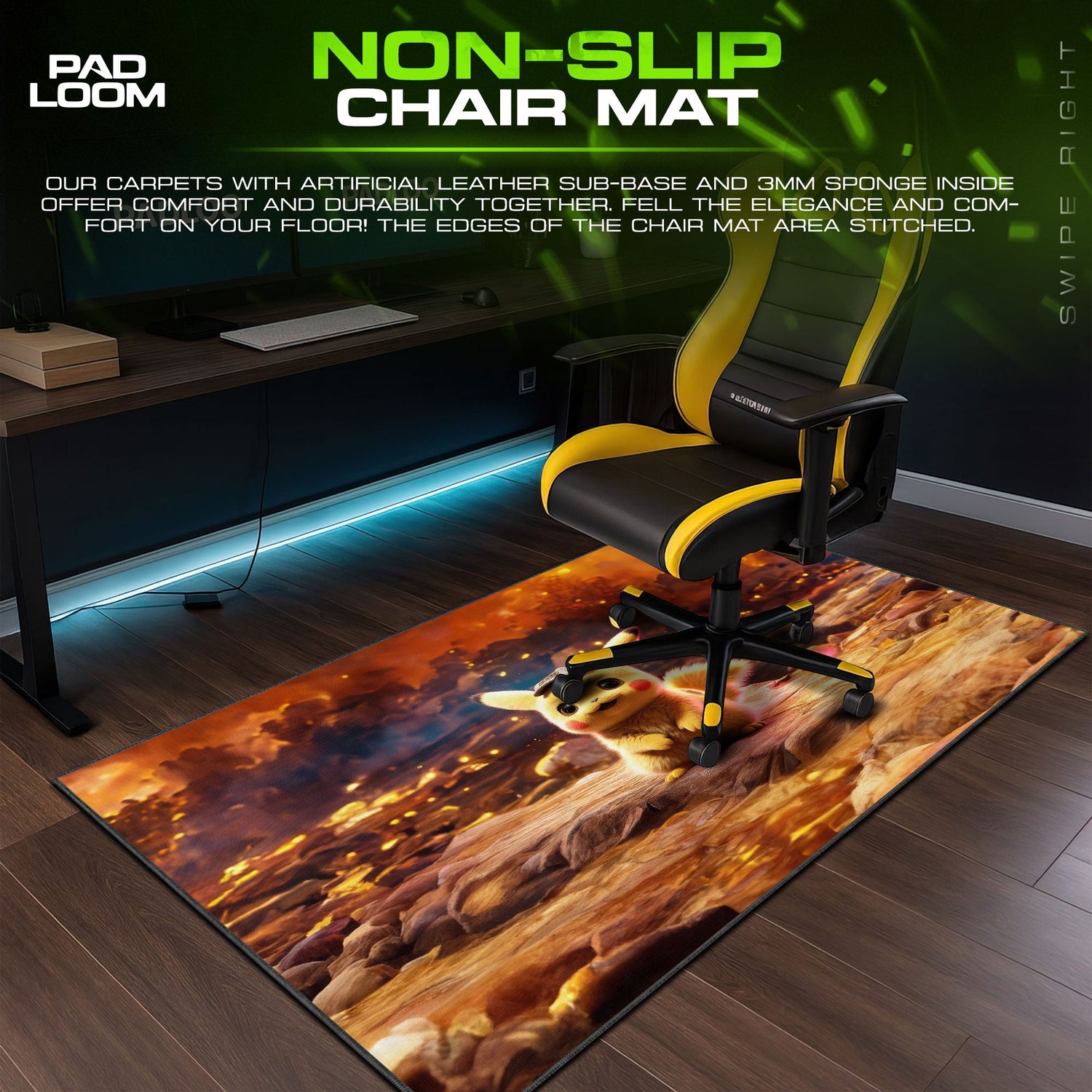 Pokemon Pikachu Detective Mouse Pad, Gamer Desk Mat Padloom