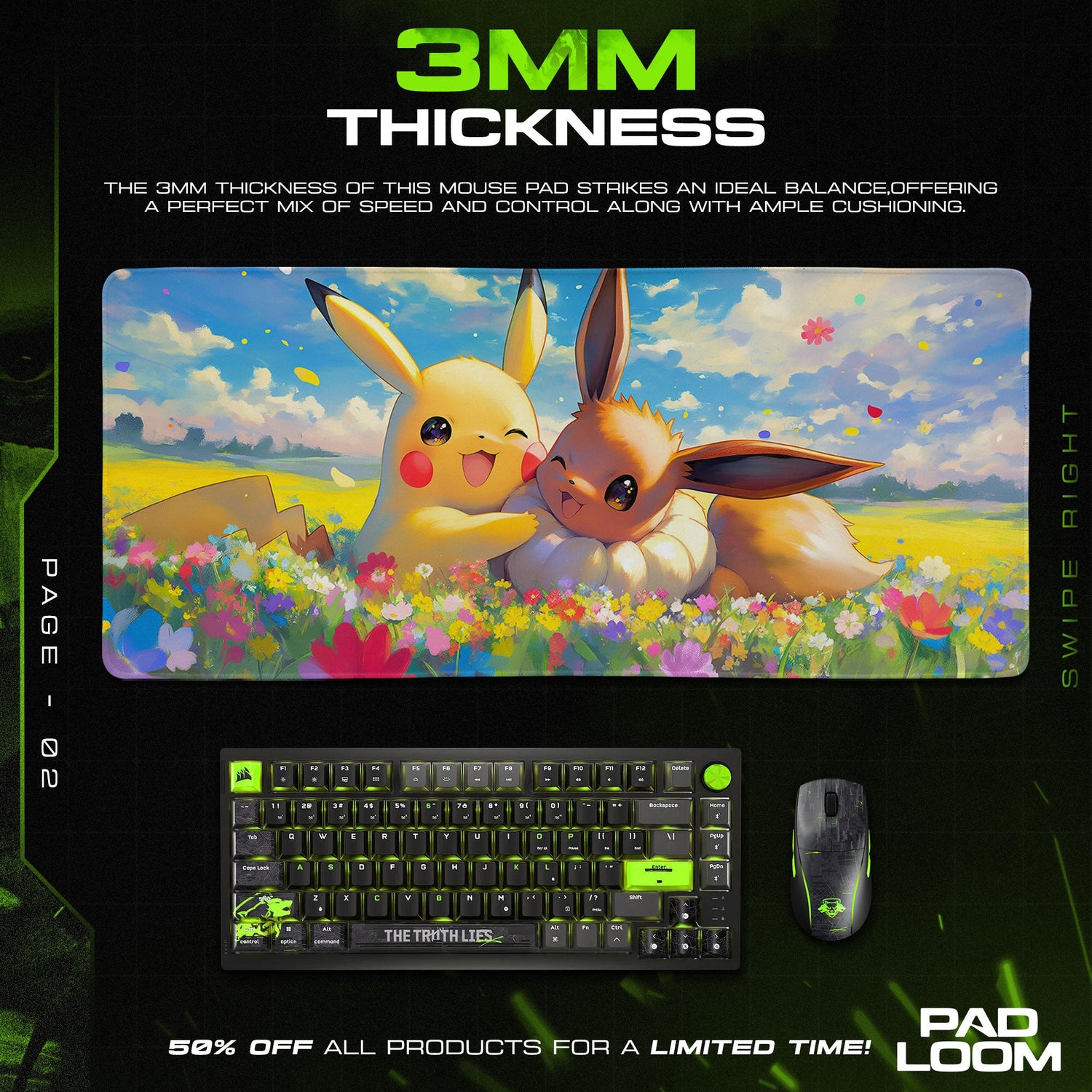 Pokémon Pikachu & Eevee Meadow Mouse Pad, Gamer Desk Mat Padloom