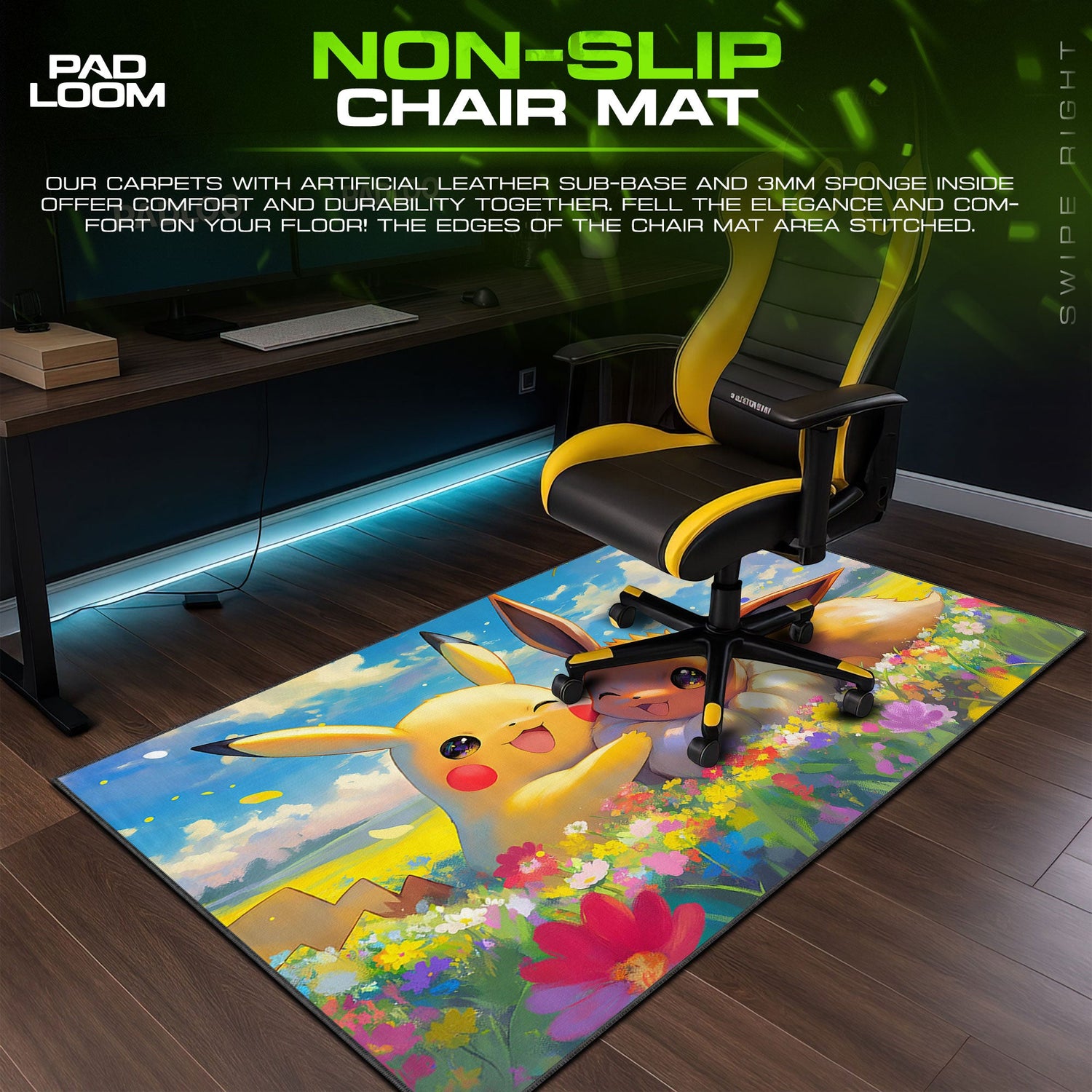 Pokémon Pikachu & Eevee Meadow Mouse Pad, Gamer Desk Mat Padloom