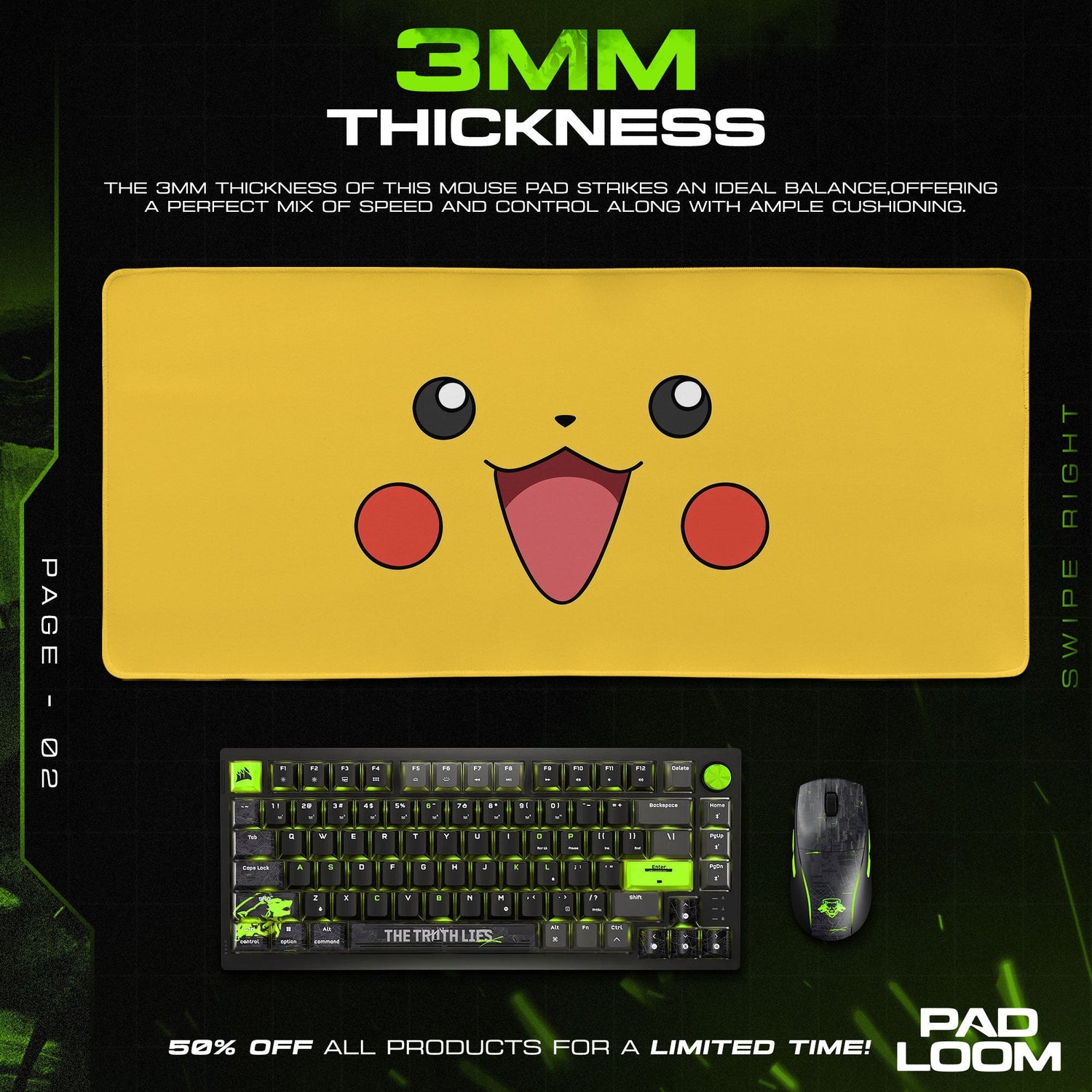 Pokemon Pikachu Face Mouse Pad, Game Gamer Desk Mat Padloom