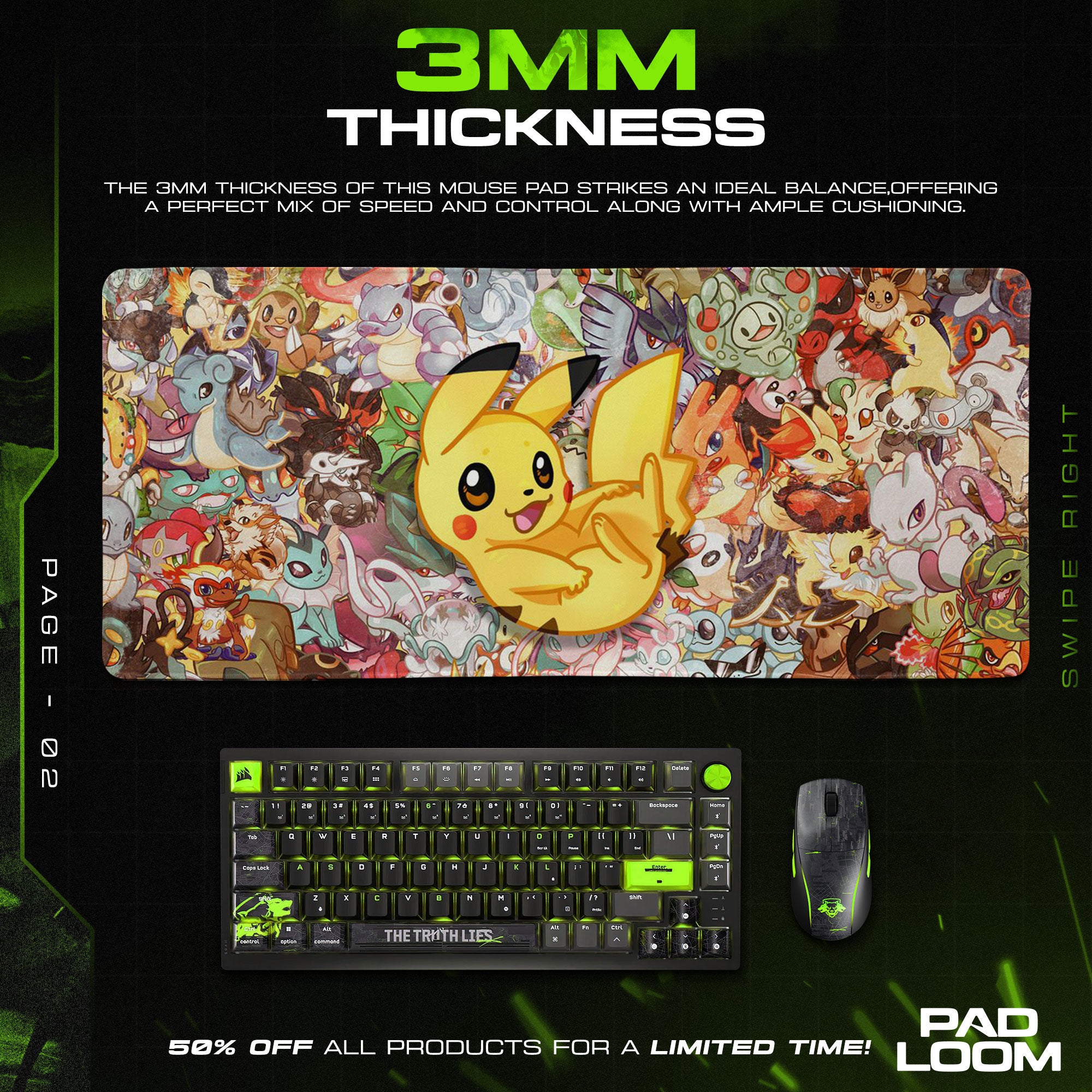 Pokemon Pikachu Mouse Pad, Starter Collage Anime Desk Mat