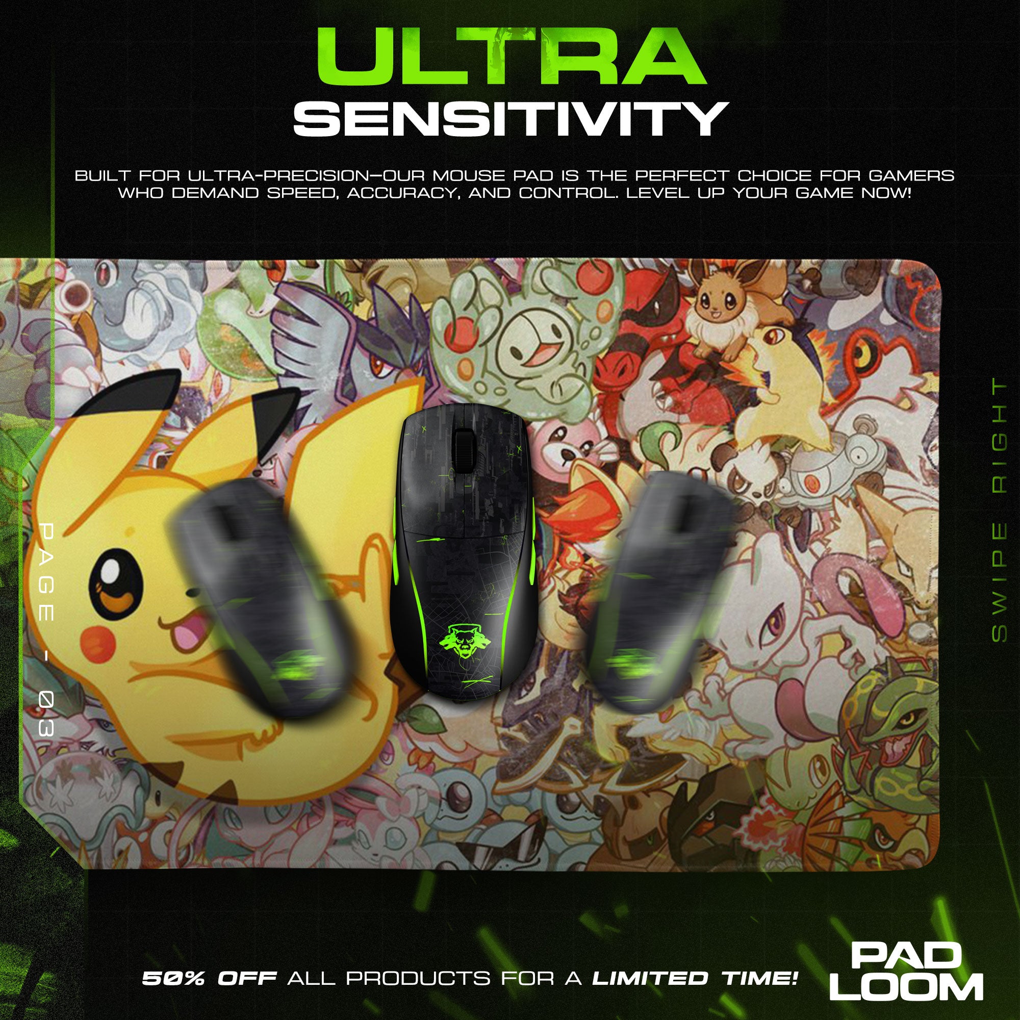 Pokemon Pikachu Mouse Pad, Starter Collage Anime Desk Mat