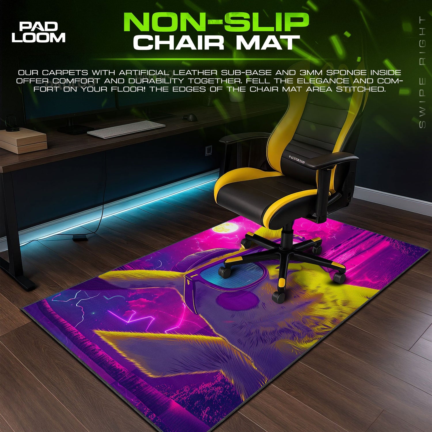 Pokemon Pikachu Neon Vibes Mouse Pad, Gamer Desk Mat Padloom