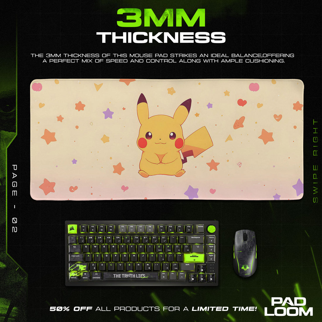 Pokémon Pikachu Starry Smile Mouse Pad, Gamer Desk Mat