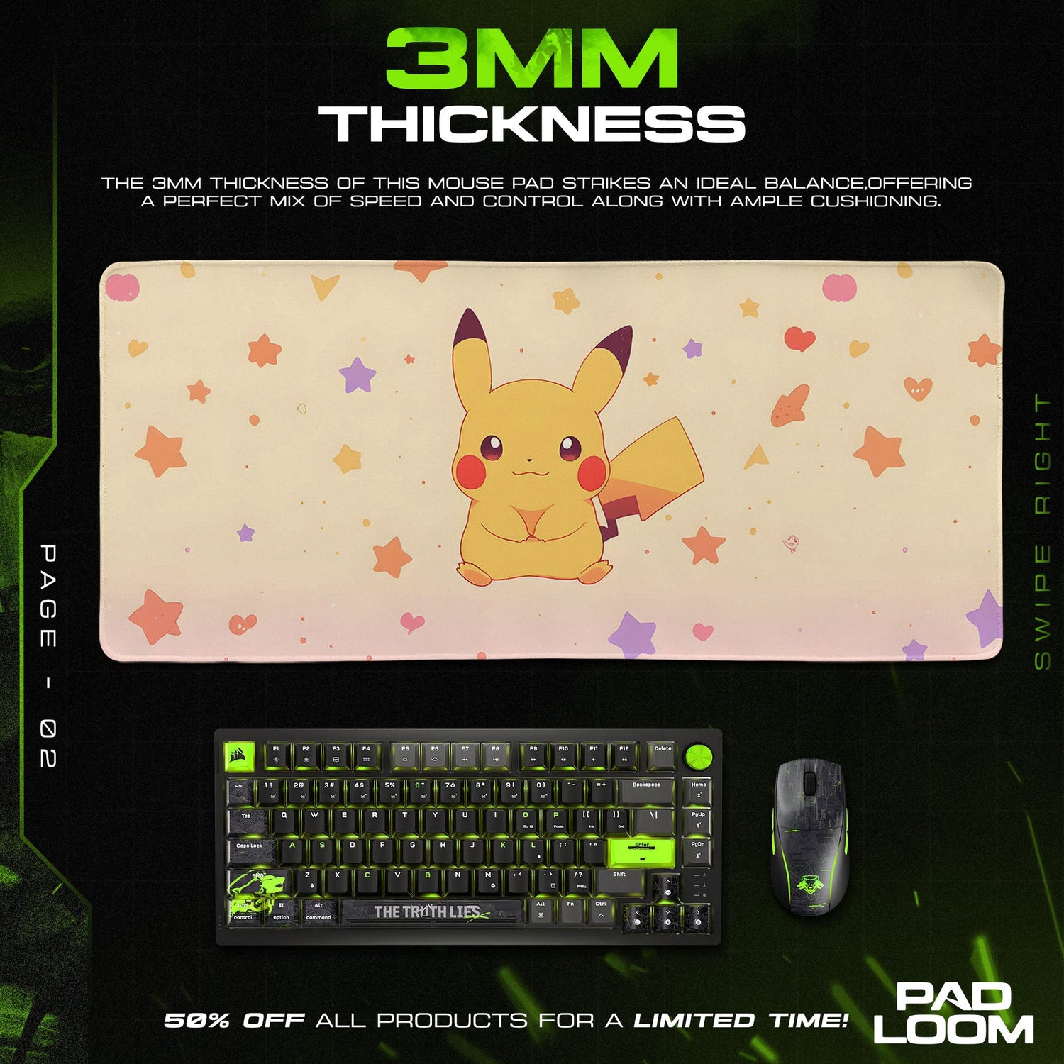 Pokémon Pikachu Starry Smile Mouse Pad, Gamer Desk Mat Padloom