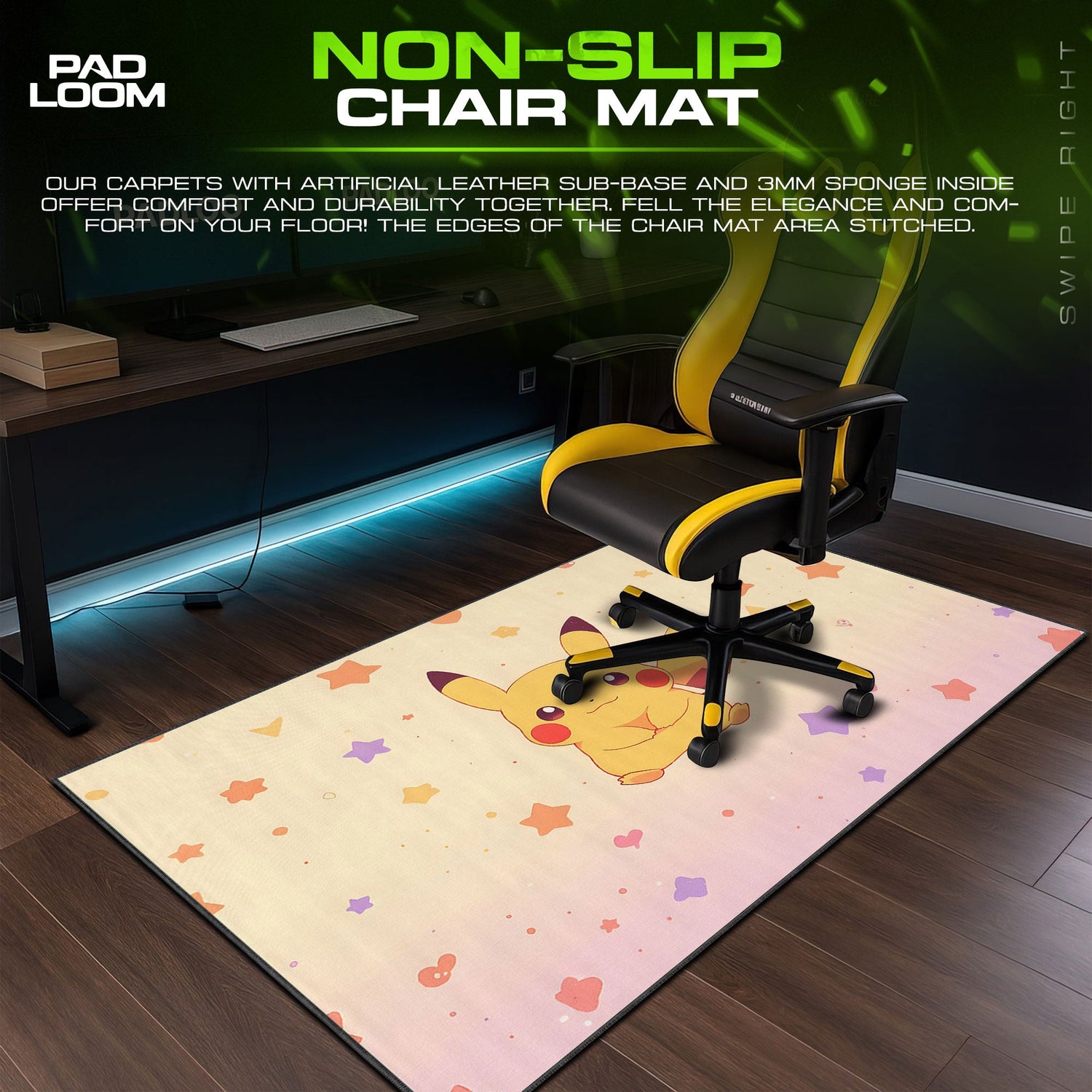 Pokémon Pikachu Starry Smile Mouse Pad, Gamer Desk Mat Padloom