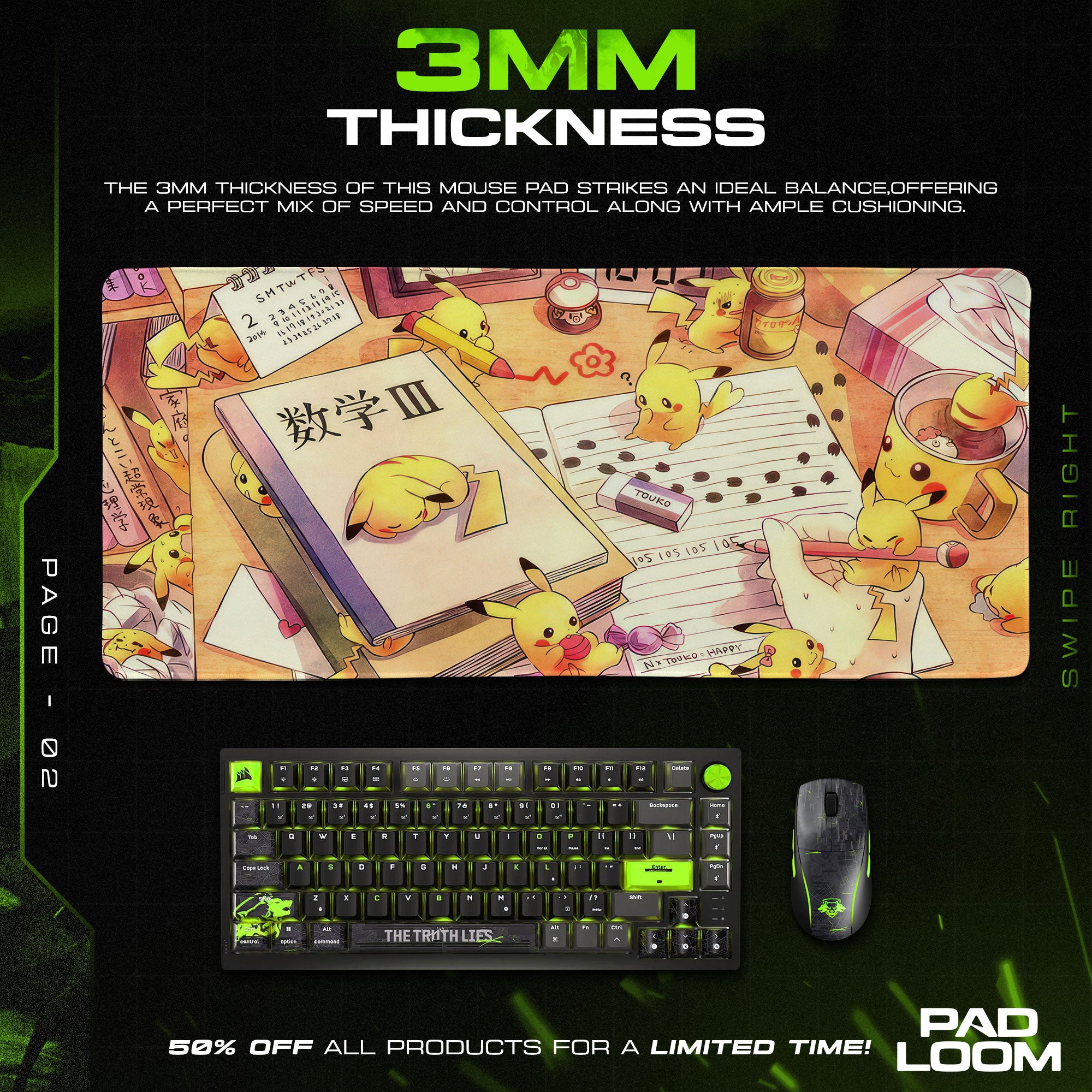 Pokemon Pikachu Study Desk Mouse Pad, Game Gamer Desk Mat