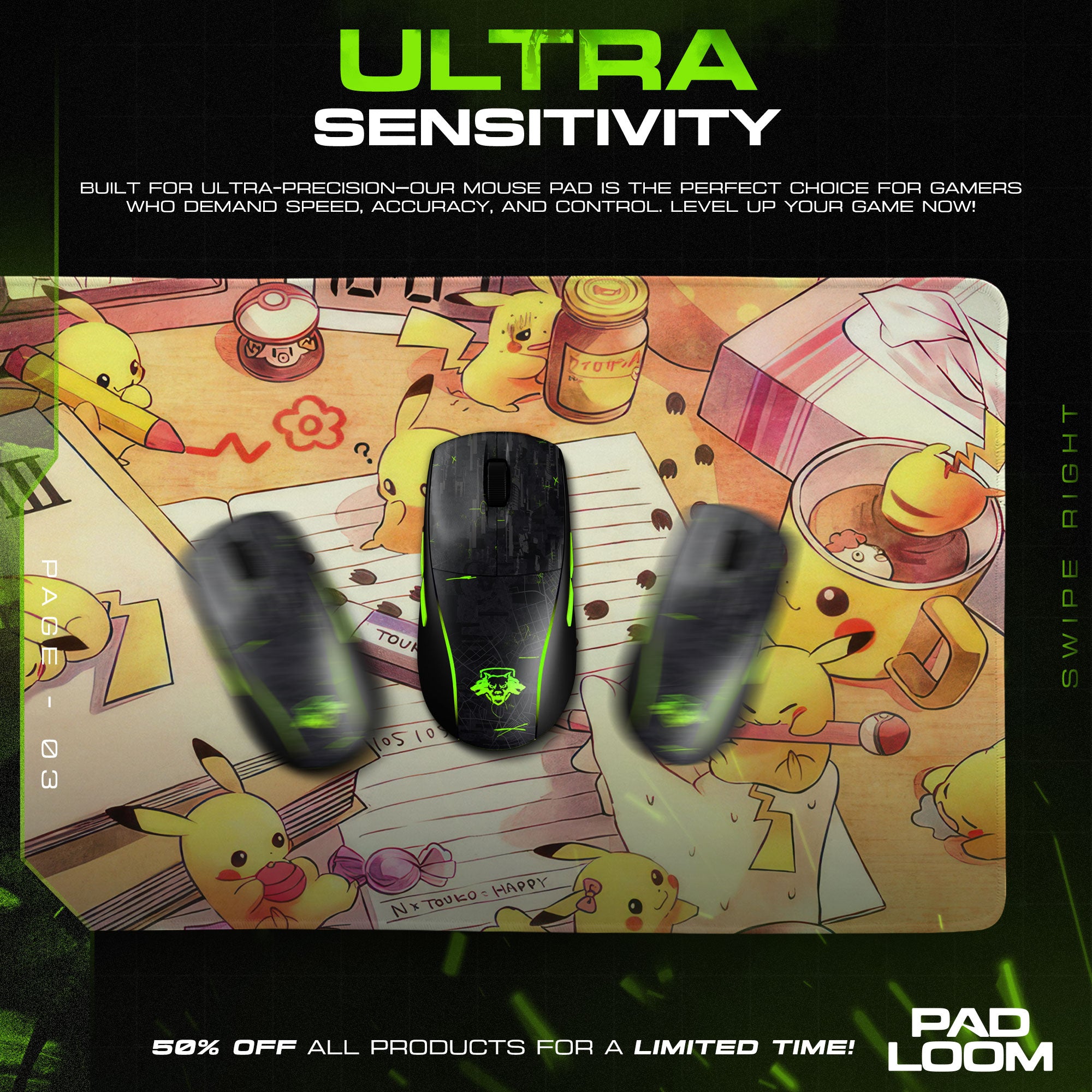 Pokemon Pikachu Study Desk Mouse Pad, Game Gamer Desk Mat