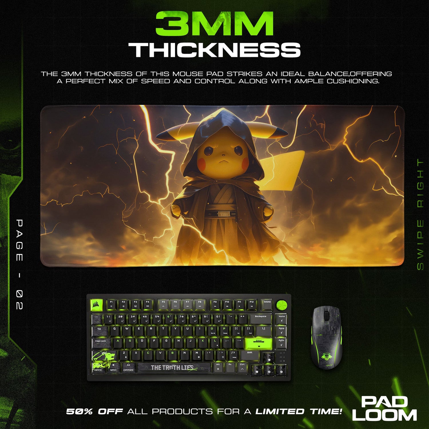 Pokemon Pikachu Thunder Cloak Mouse Pad, Gamer Desk Mat Padloom