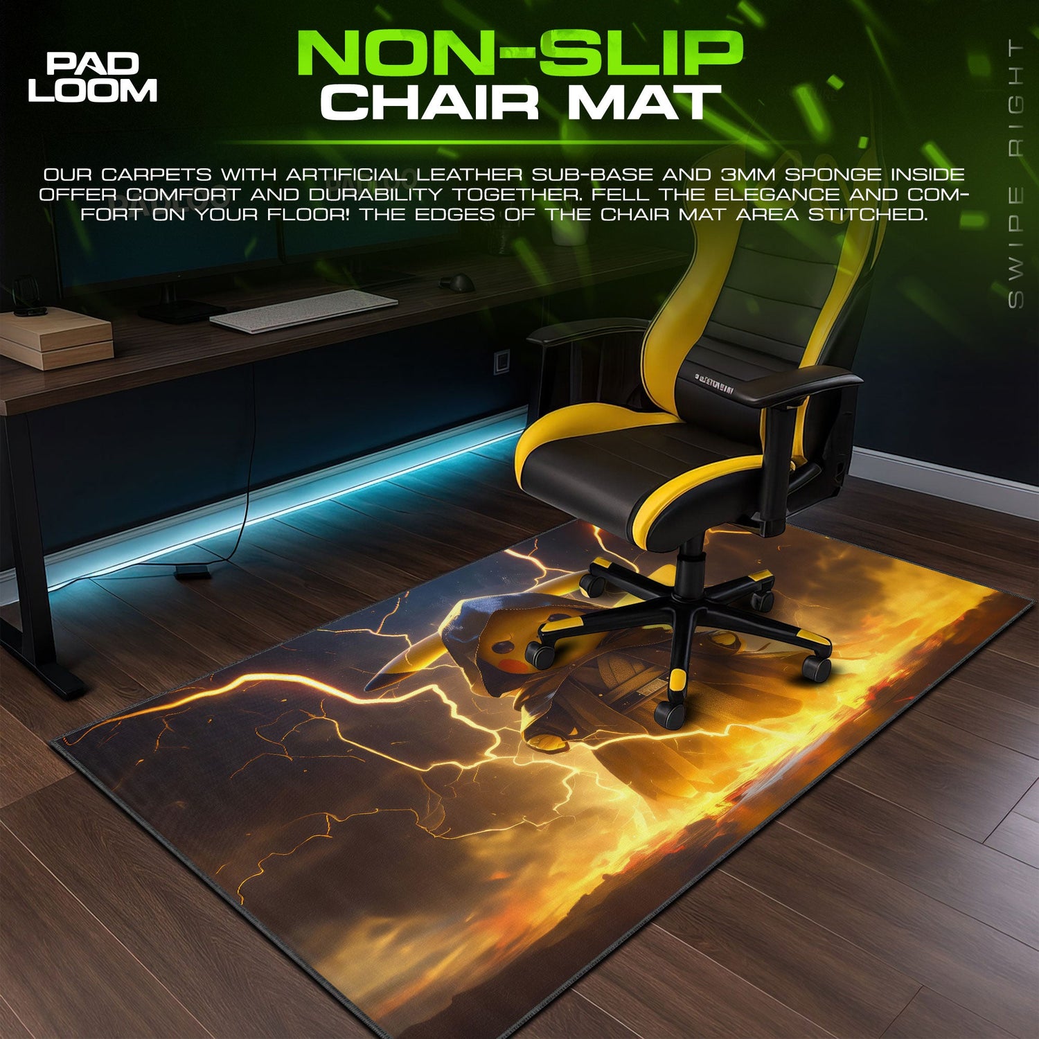 Pokemon Pikachu Thunder Cloak Mouse Pad, Gamer Desk Mat Padloom