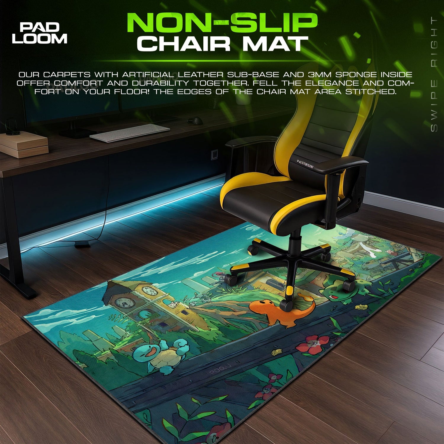 Pokemon Ruins Adventure Mouse Pad, Kanto Gaming Desk Mat Padloom