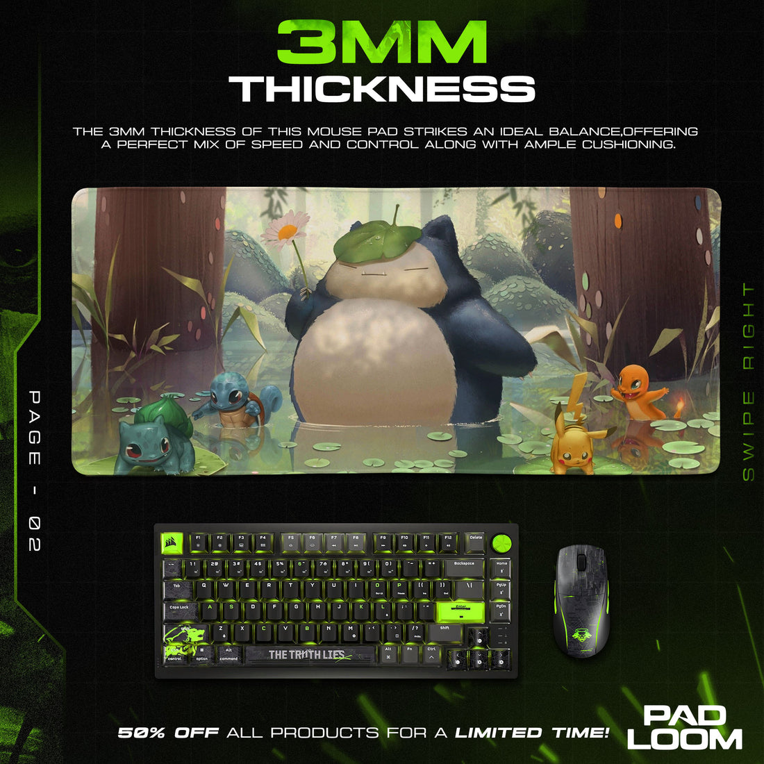 Pokemon Snorlax Mouse Pad, Forest Pond Anime Desk Mat