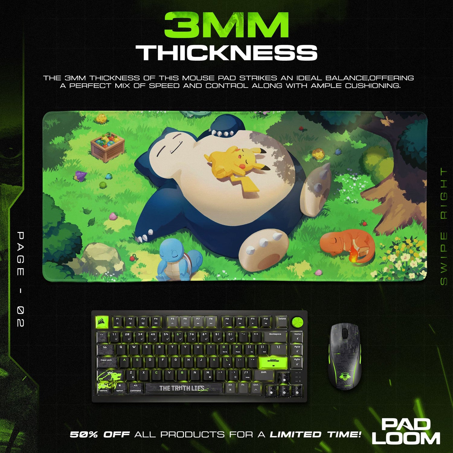 Pokemon Snorlax Mouse Pad, Sleeping Meadow Anime Desk Mat Padloom