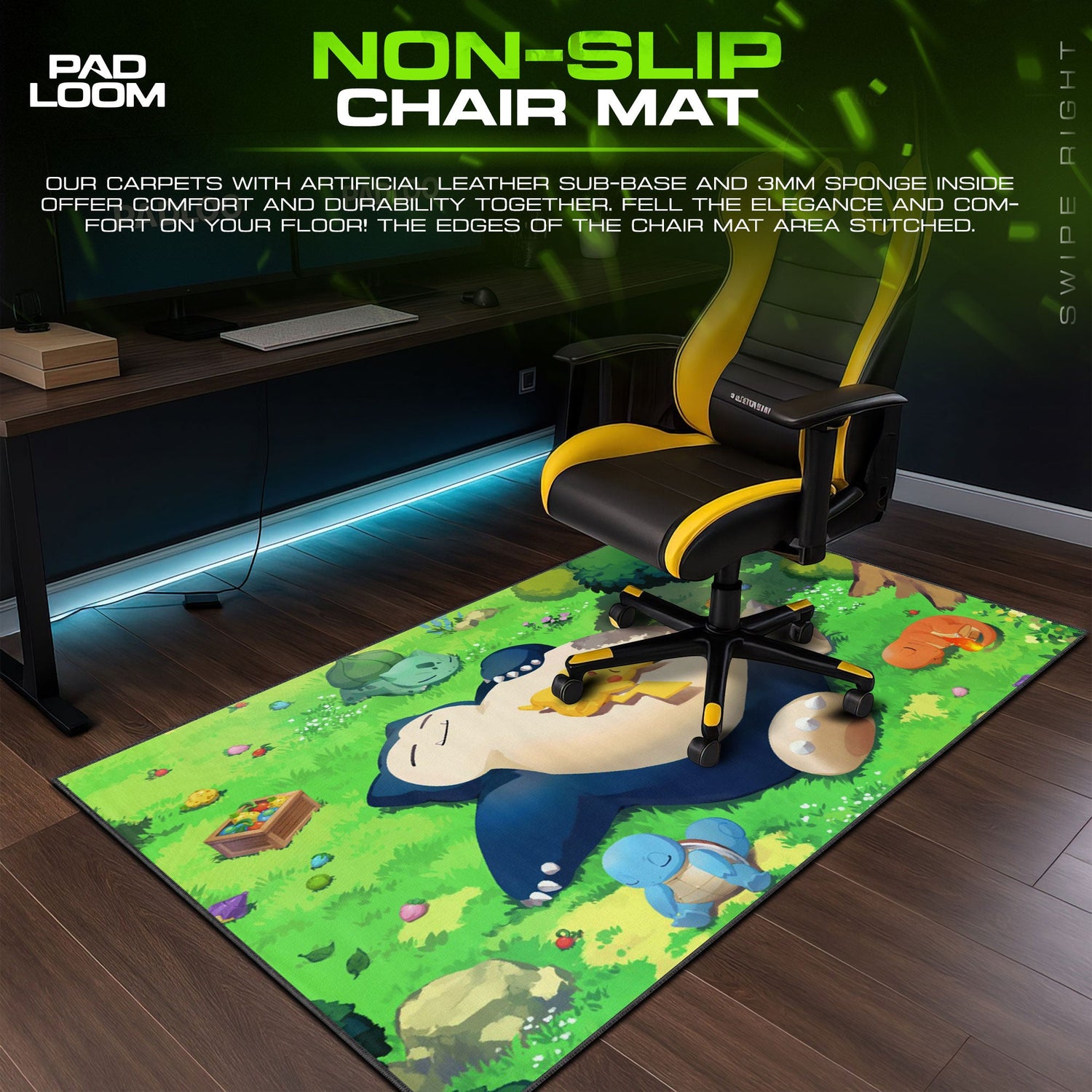 Pokemon Snorlax Mouse Pad, Sleeping Meadow Anime Desk Mat Padloom
