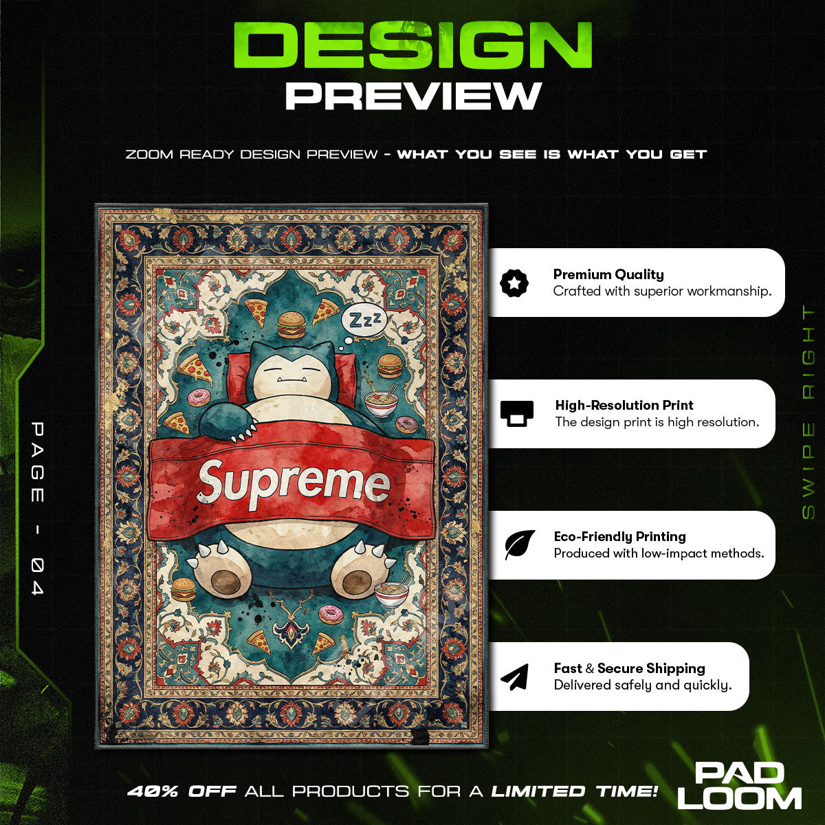 Pokemon Snorlax Supreme Rug - Streetwear Floor Mat