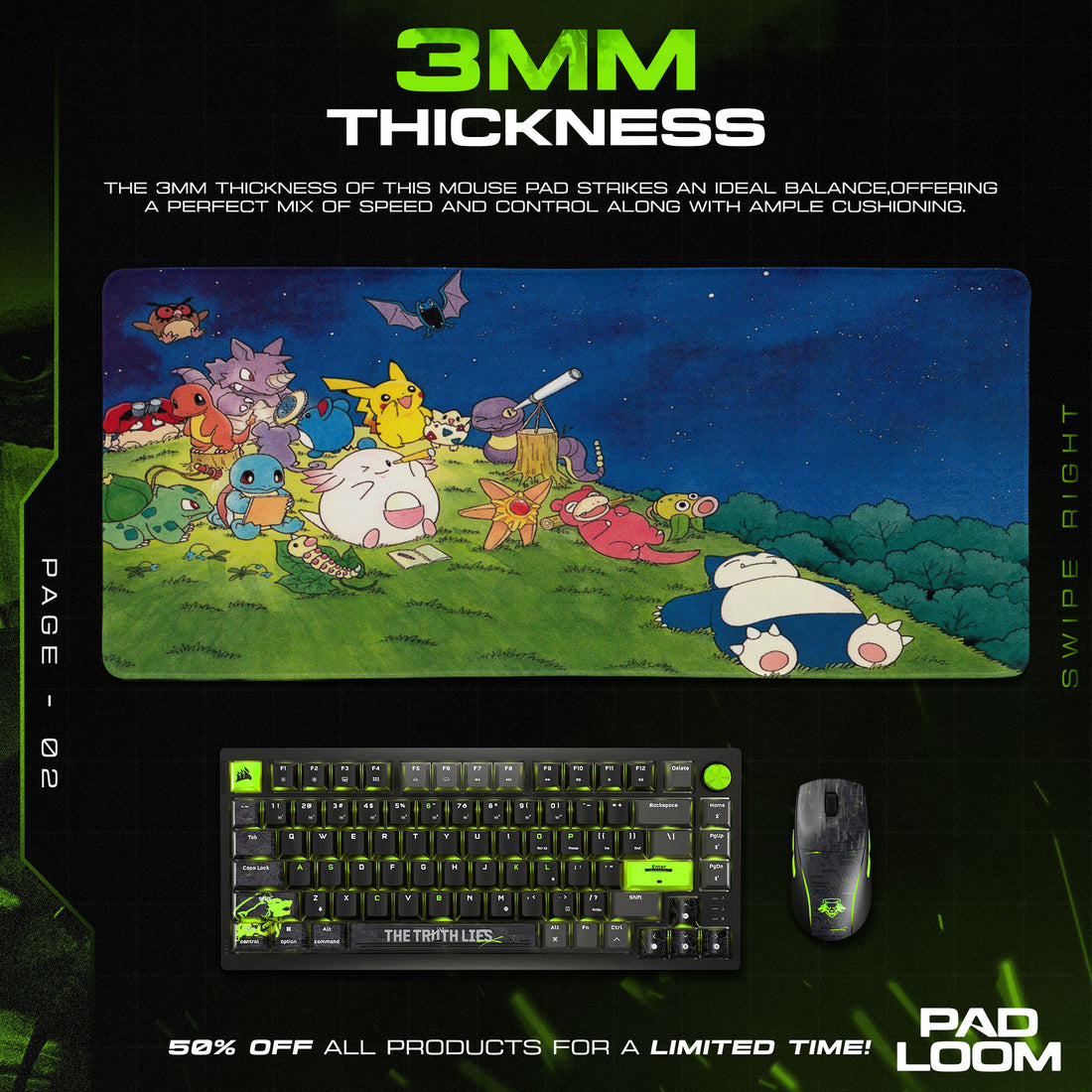 Pokemon Starry Night Mouse Pad, Cartoon Gamer Desk Mat