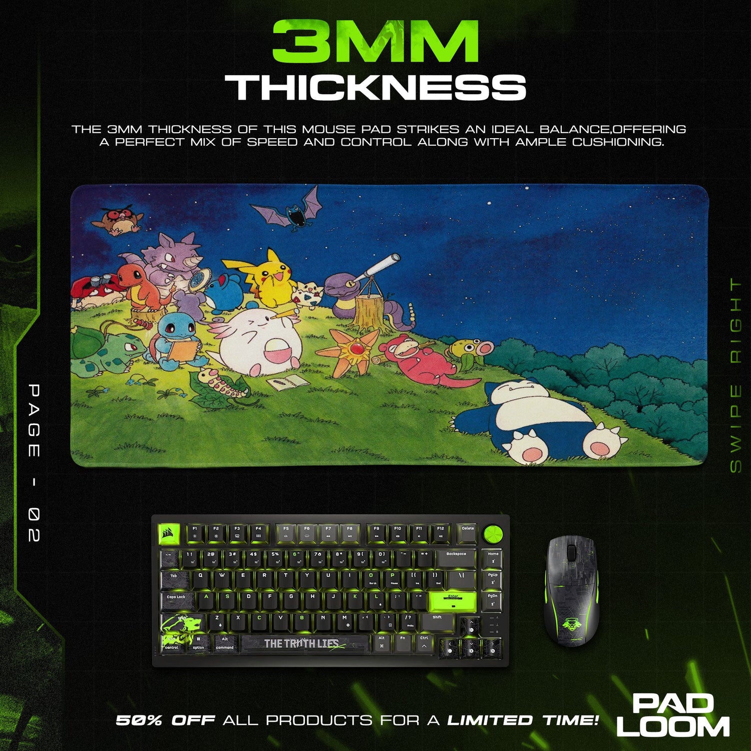 Pokemon Starry Night Mouse Pad, Cartoon Gamer Desk Mat Padloom