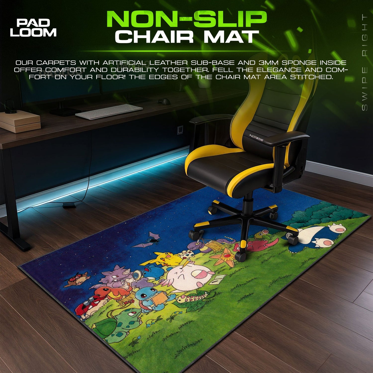Pokemon Starry Night Mouse Pad, Cartoon Gamer Desk Mat Padloom