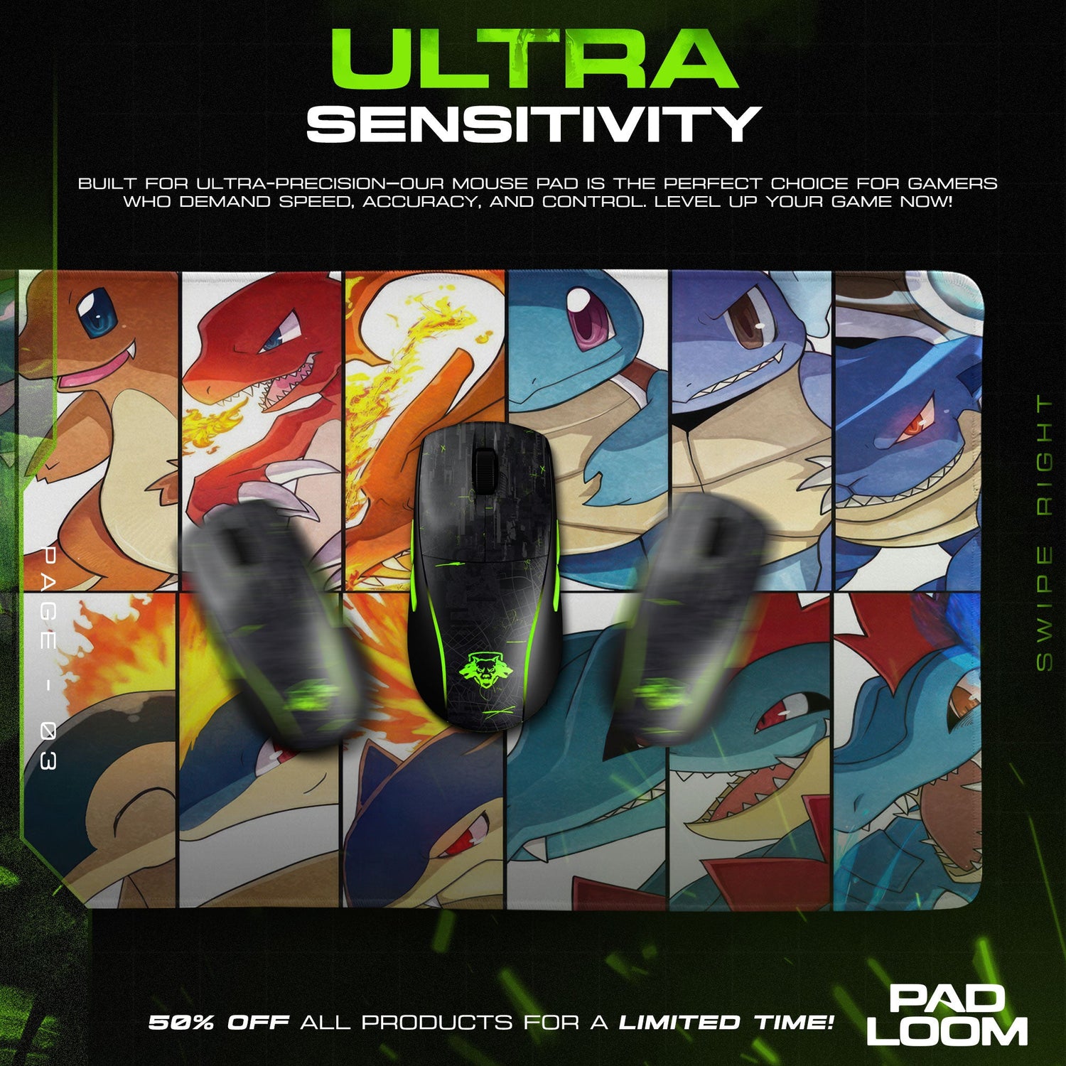 Pokemon Starter Evolution Mouse Pad, Game Gamer Desk Mat Padloom