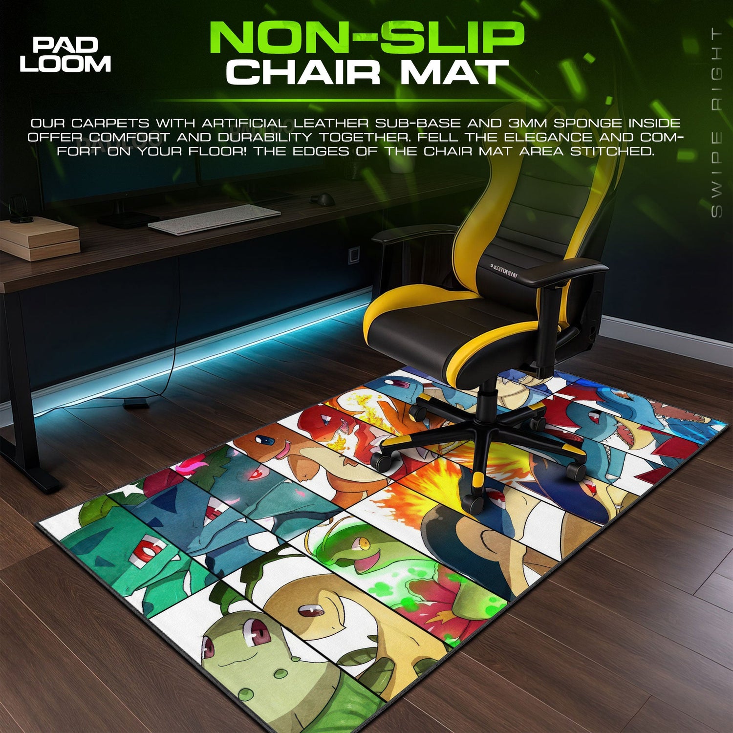 Pokemon Starter Evolution Mouse Pad, Game Gamer Desk Mat Padloom