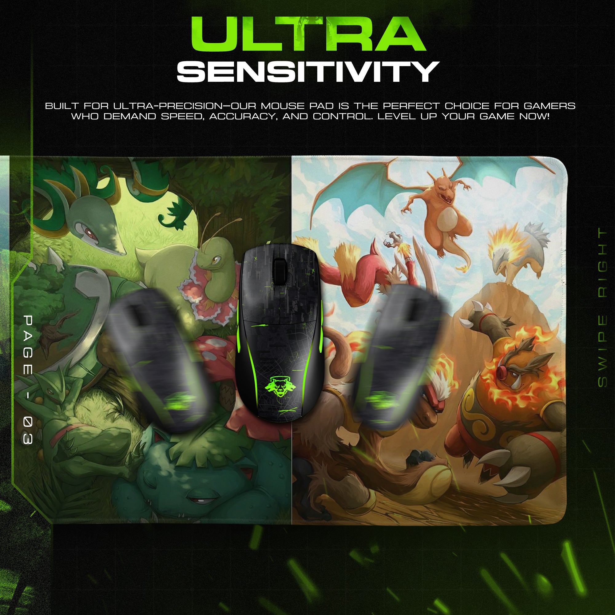 Pokemon Starter Evolution Trio Mouse Pad – Anime Desk Mat