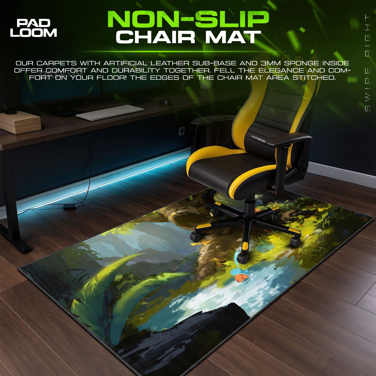 Pokemon Starter Forest Scene Mouse Pad, Anime Gaming Desk Mat Padloom