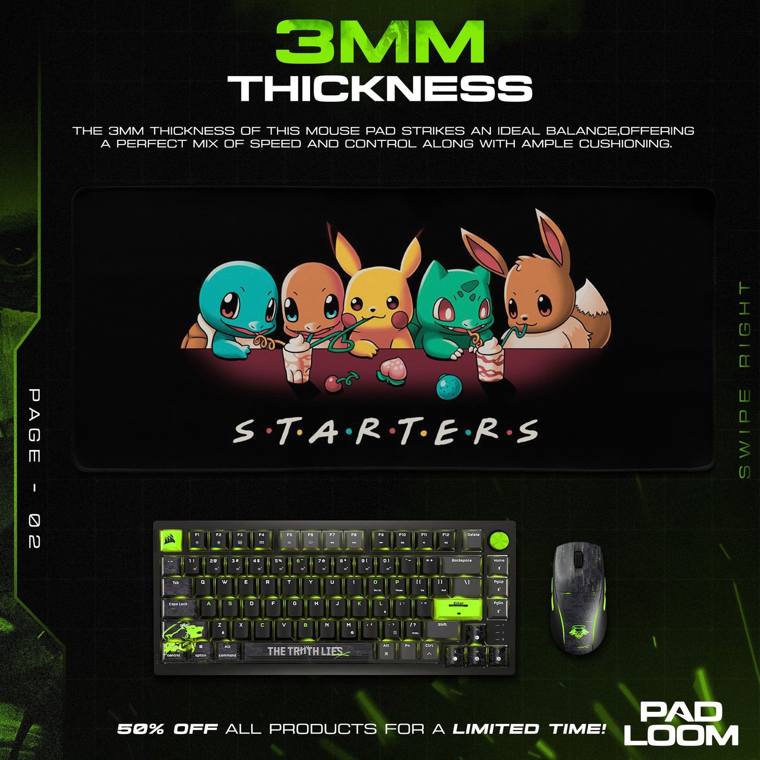 Pokémon Starters Café Mouse Pad, Gamer Desk Mat Padloom