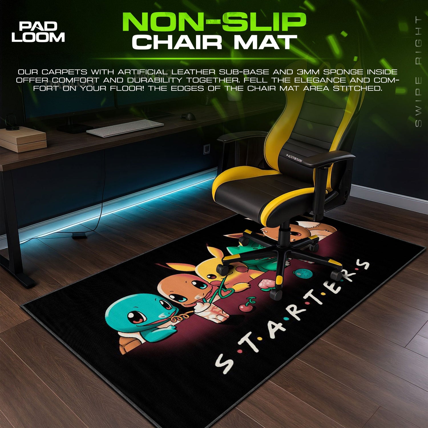 Pokémon Starters Café Mouse Pad, Gamer Desk Mat Padloom