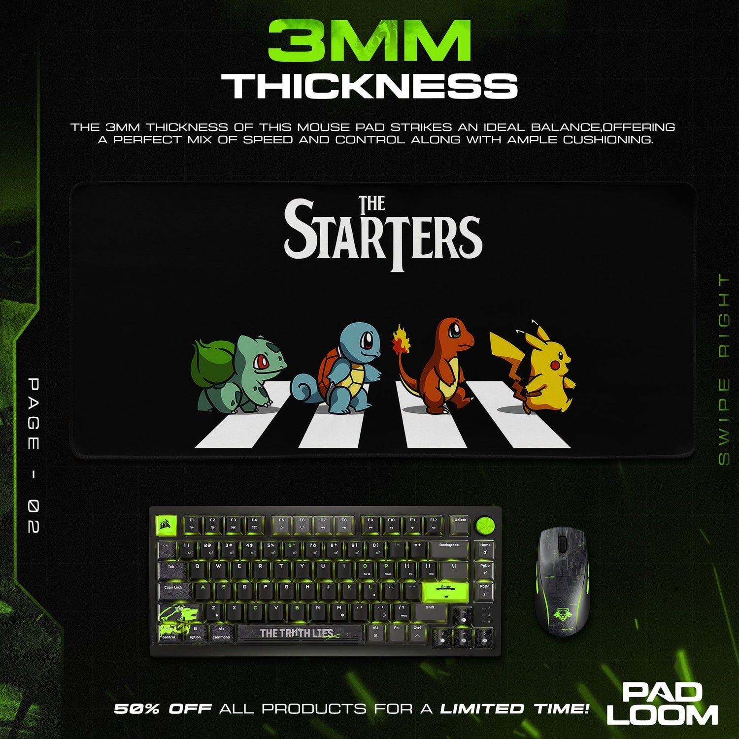 Pokémon Starters Crosswalk Mouse Pad, Gamer Desk Mat Padloom