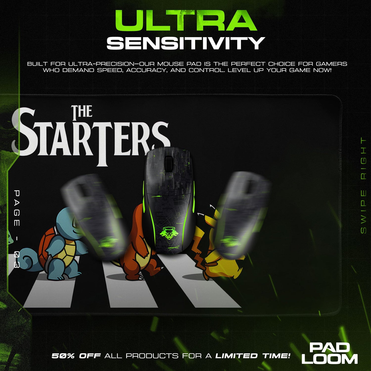 Pokémon Starters Crosswalk Mouse Pad, Gamer Desk Mat Padloom