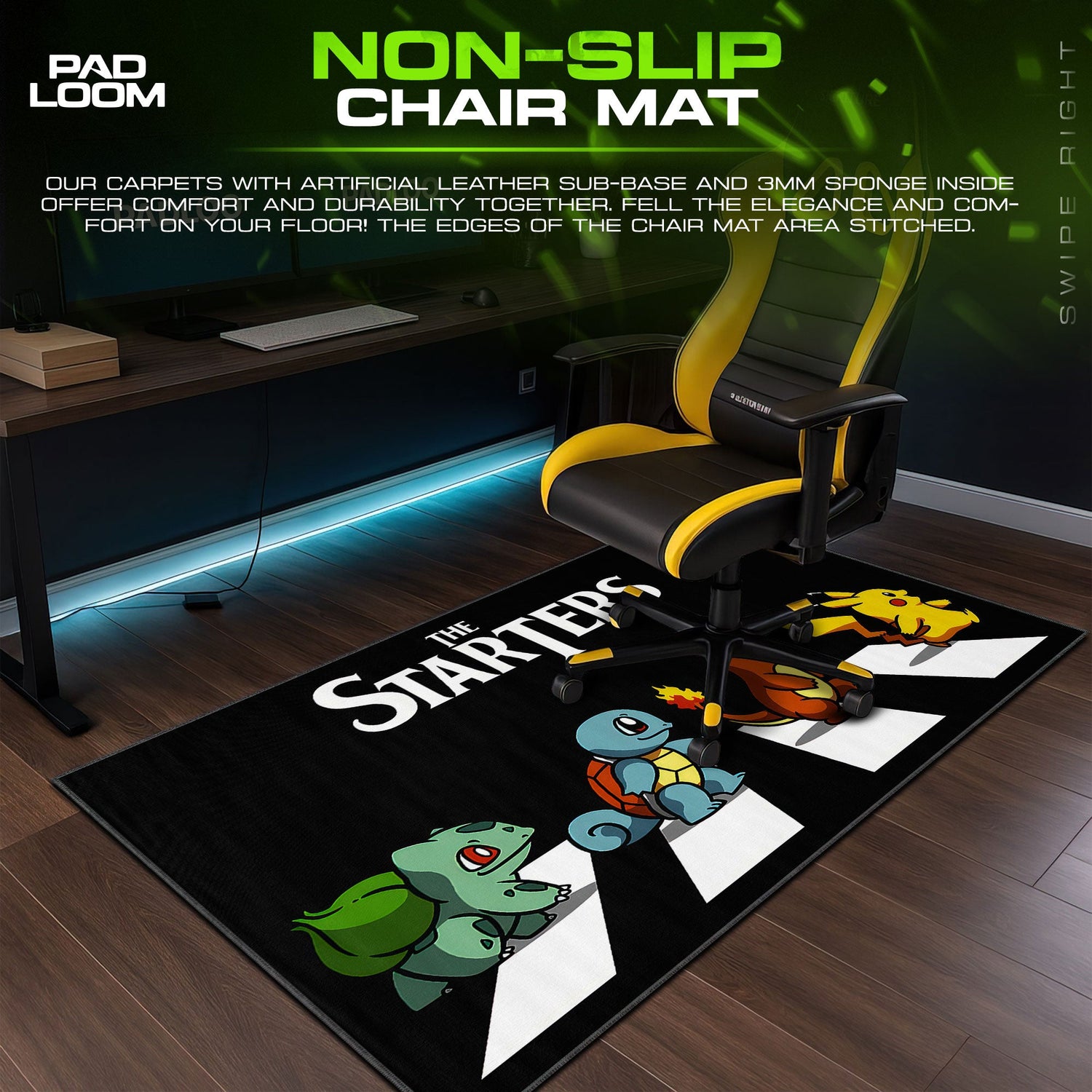 Pokémon Starters Crosswalk Mouse Pad, Gamer Desk Mat Padloom