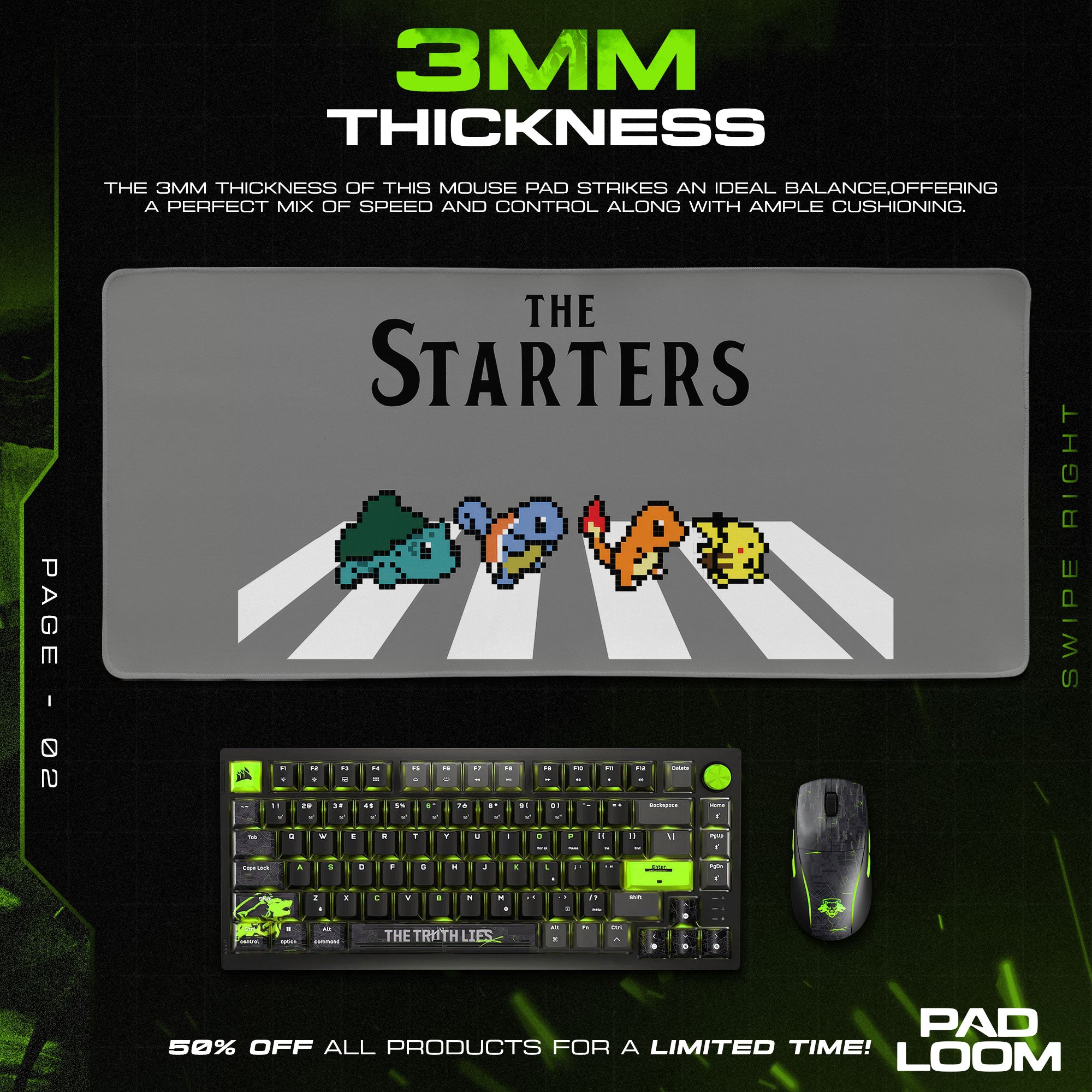 Pokémon Starters Pixel Walk Mouse Pad, Gamer Desk Mat