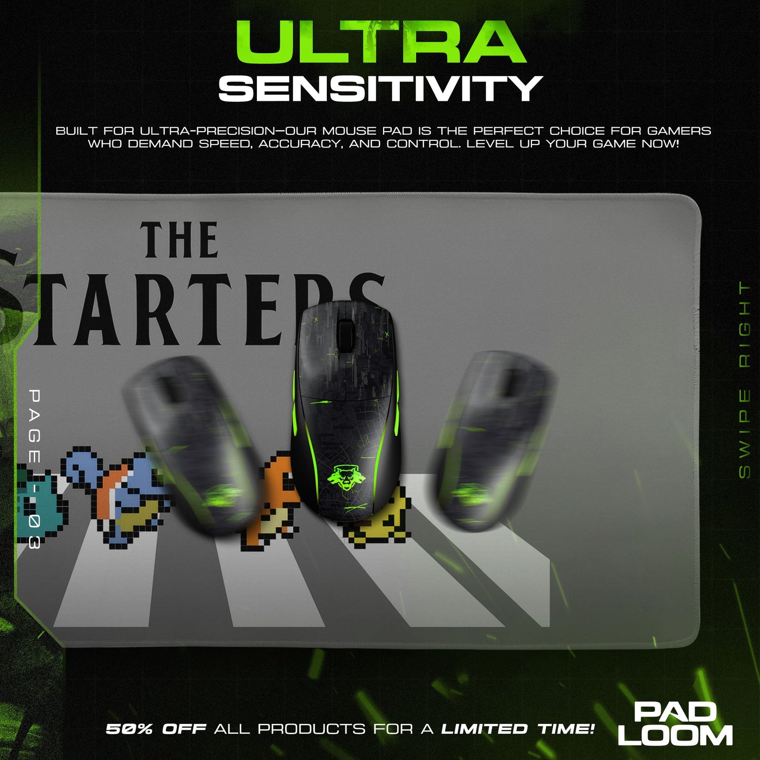 Pokémon Starters Pixel Walk Mouse Pad, Gamer Desk Mat Padloom