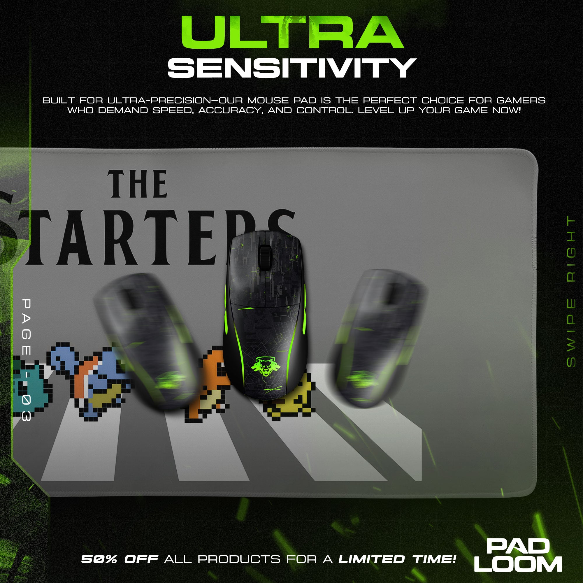 Pokémon Starters Pixel Walk Mouse Pad, Gamer Desk Mat